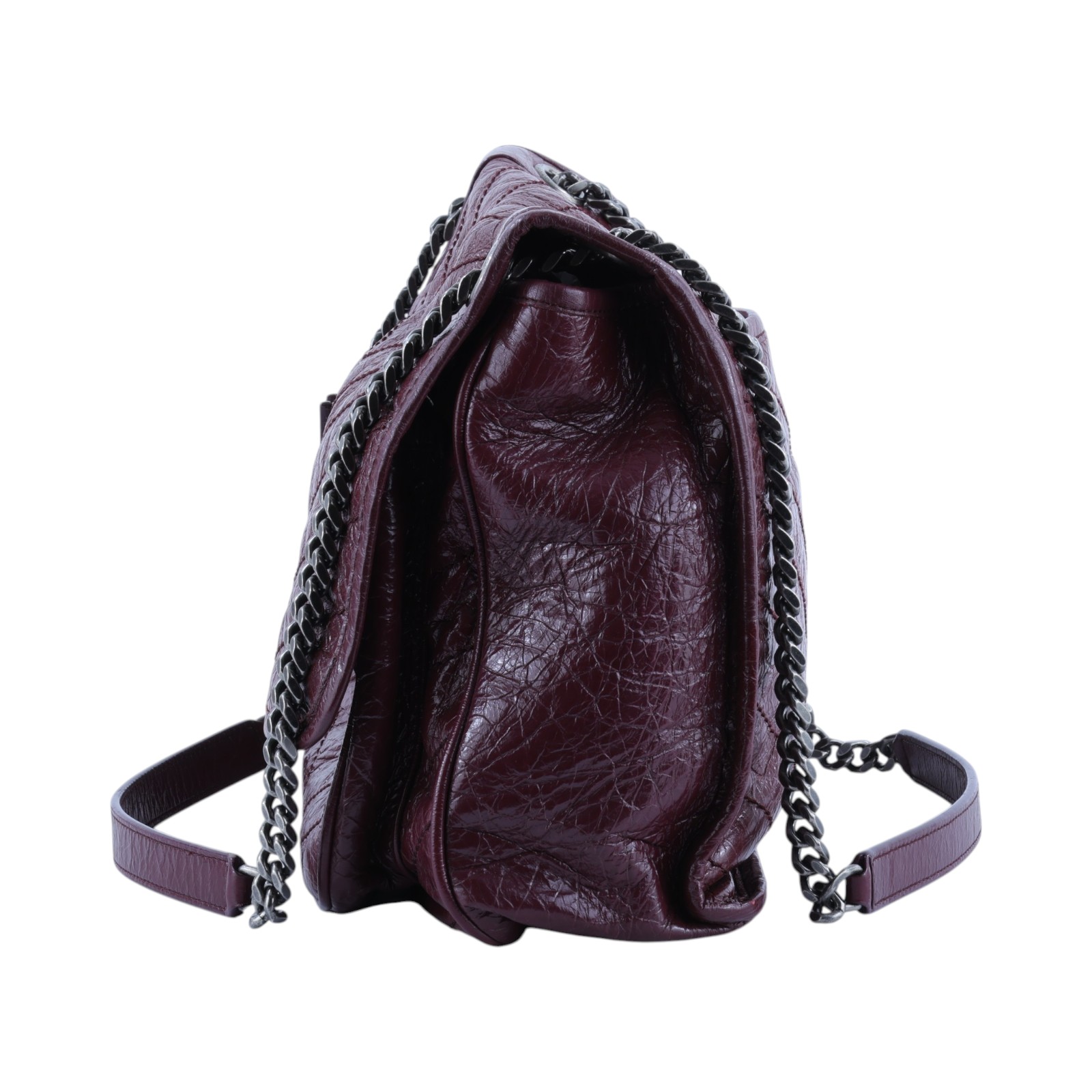 聖羅蘭 YSL SAINT LAURENT Niki 復古皮革 大型 手袋 肩背包 4988830EN04 酒紅色NIKI 中號 防塵袋