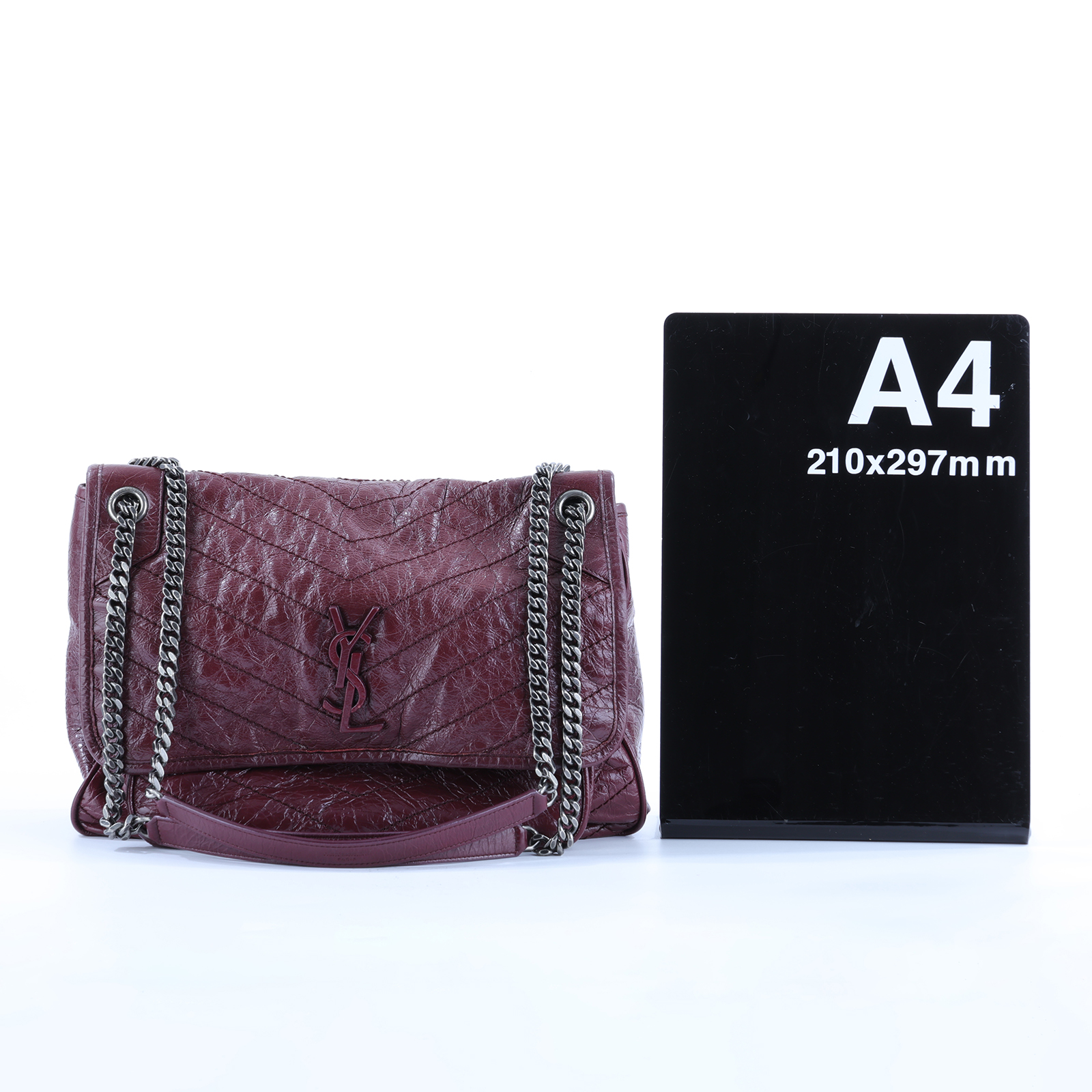 聖羅蘭 YSL SAINT LAURENT Niki 復古皮革 大型 手袋 肩背包 4988830EN04 酒紅色NIKI 中號 防塵袋