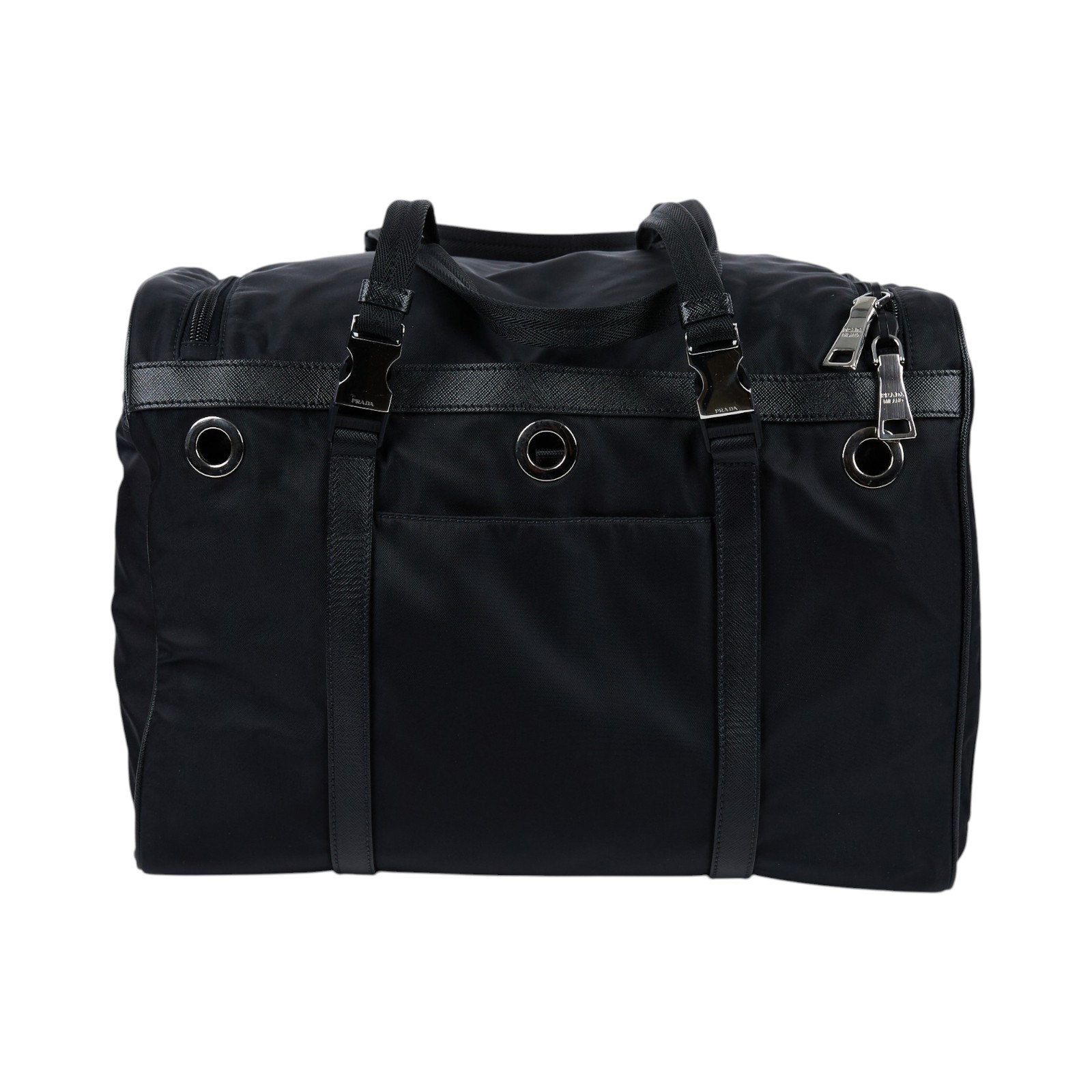 普拉達 PRADA 寵物袋 Re-Nylon Saffiano 皮革 2VC968_2DMT 黑尼龍多功能寵物提袋 防塵袋/背帶/小包