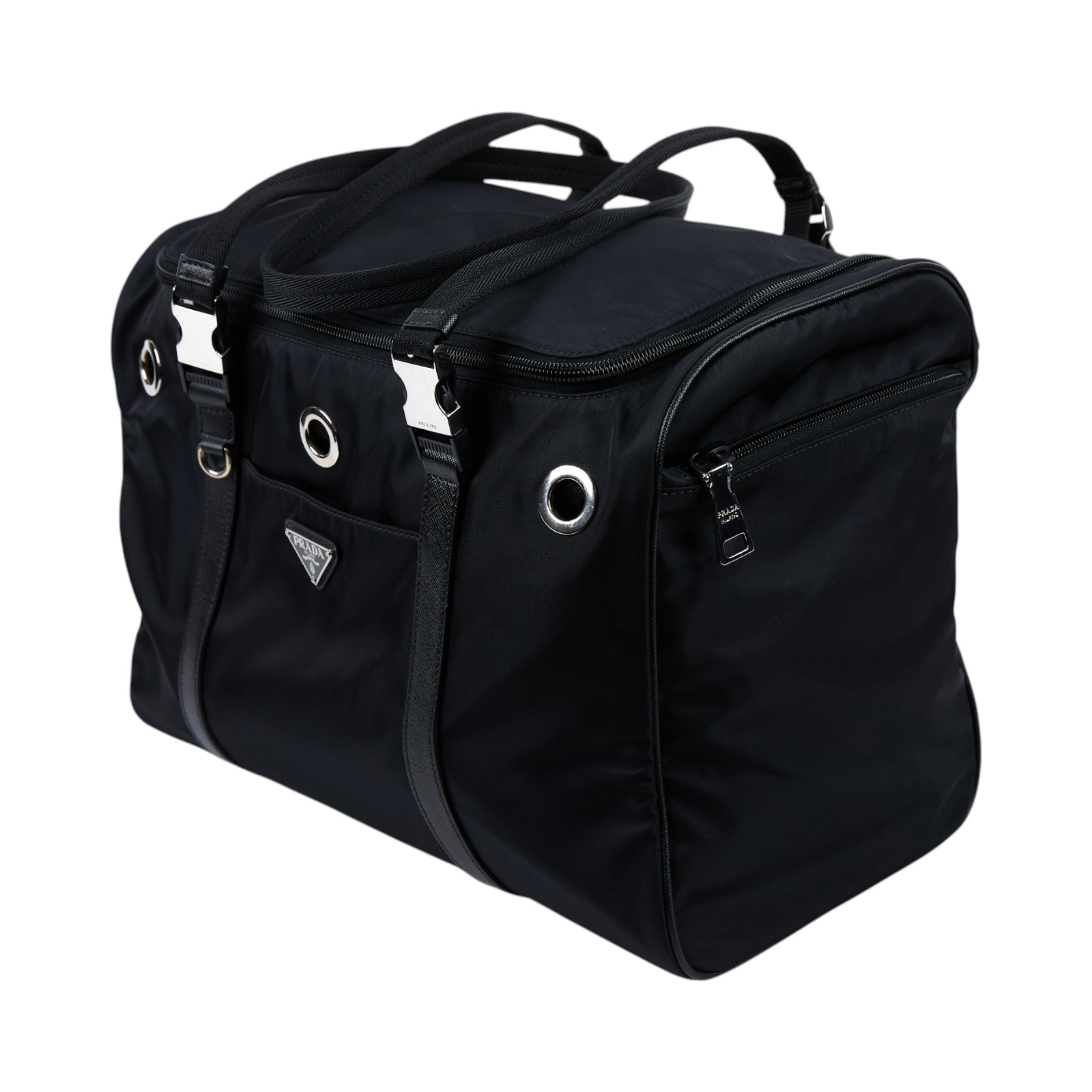 普拉達 PRADA 寵物袋 Re-Nylon Saffiano 皮革 2VC968_2DMT 黑尼龍多功能寵物提袋 防塵袋/背帶/小包