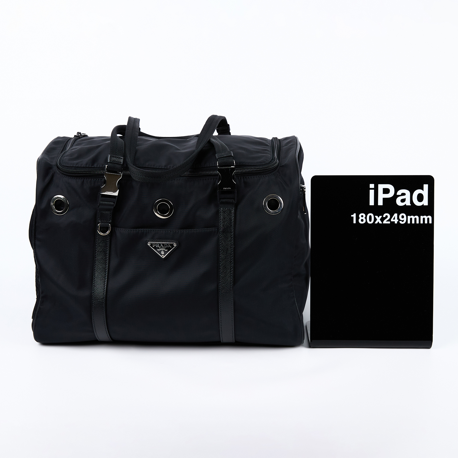 普拉達 PRADA 寵物袋 Re-Nylon Saffiano 皮革 2VC968_2DMT 黑尼龍多功能寵物提袋 防塵袋/背帶/小包