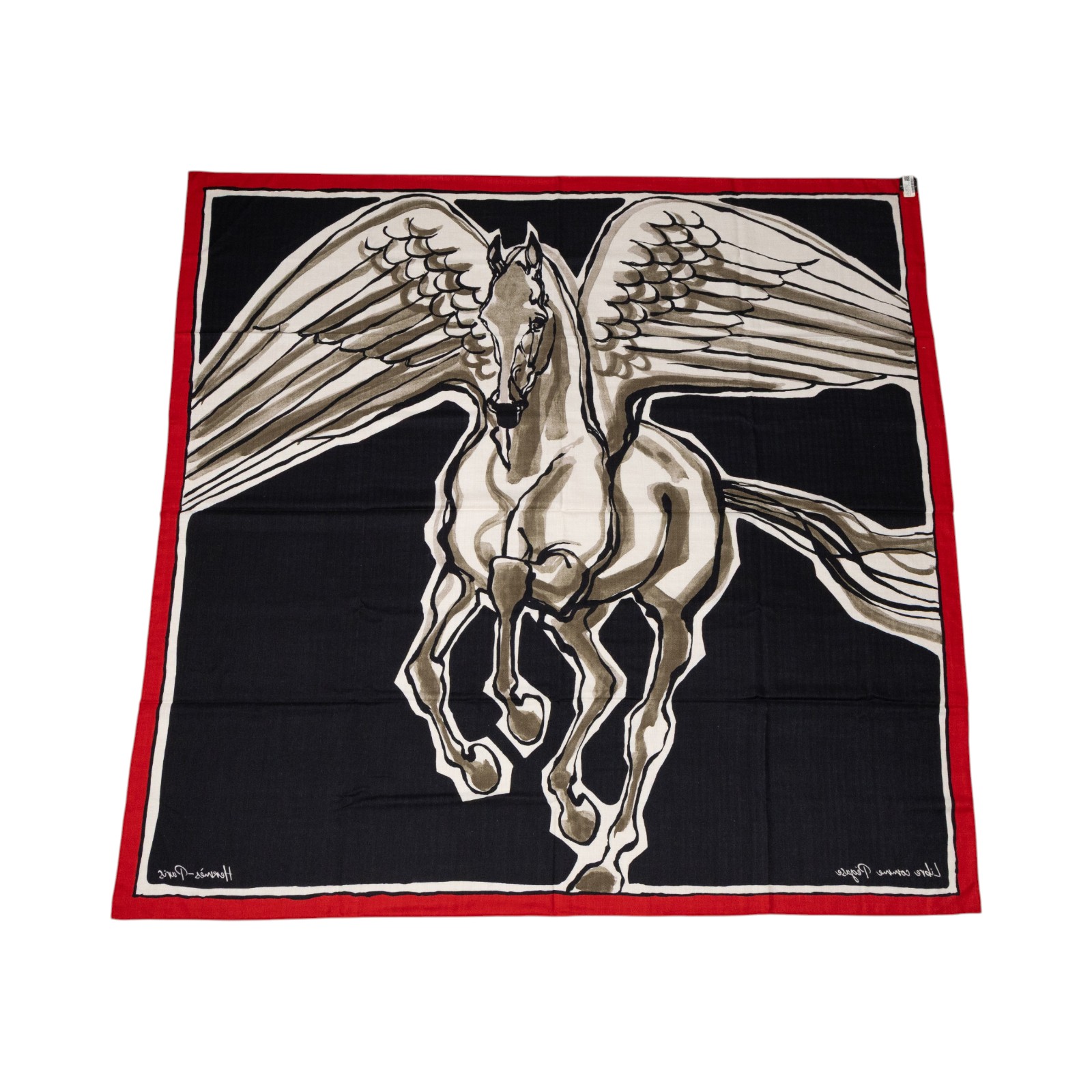 愛馬仕 Hermes Libre Comme Pegase shawl 140 喀什米爾羊絨真絲披肩 黑色/紅色/卡其色 H243802Sv03 HTH2209  原廠盒子