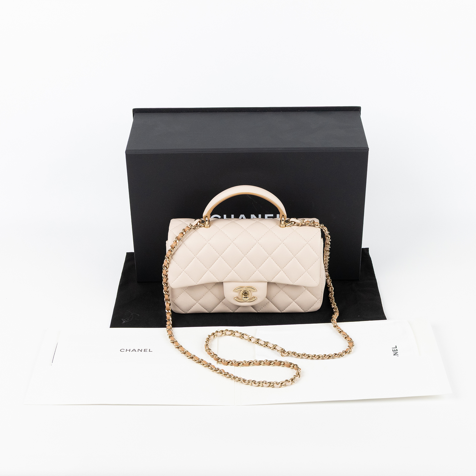 香奈兒 CHANEL Coco 20  Handle 肩背 斜背 迷你 口蓋包 AS2431 晶片款 米金羊COCO20 手把款 原廠盒子/防塵袋