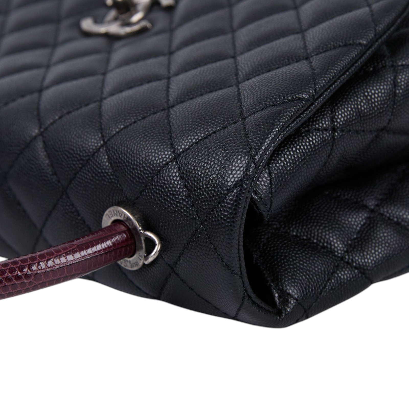 香奈兒 CHANEL Handle 29 手提 口蓋包 A92991 Y60944 23開黑銀荔枝蜥蜴提把COCO HANDLE LARGE 原廠盒子/防塵袋/保證卡/香港購買證明