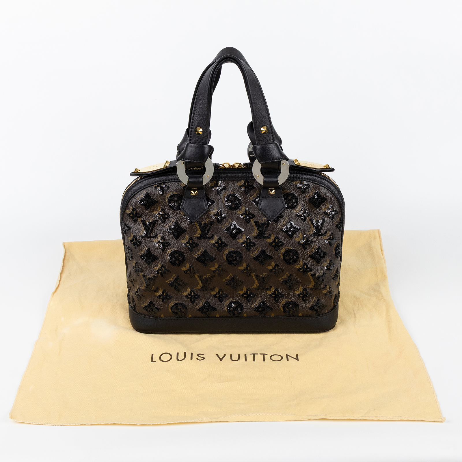 路易威登 LOUIS VUITTON Alma PM 手提包 肩背包 斜背包 貝殼包  M40246 黑亮片原花ALMA 防塵袋