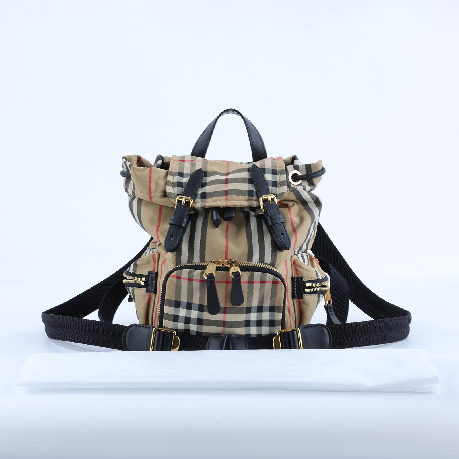 博柏利 BURBERRY The Rucksack 尼龍 後背包 8017164 奶茶格紋尼龍後背包 小 無附屬品