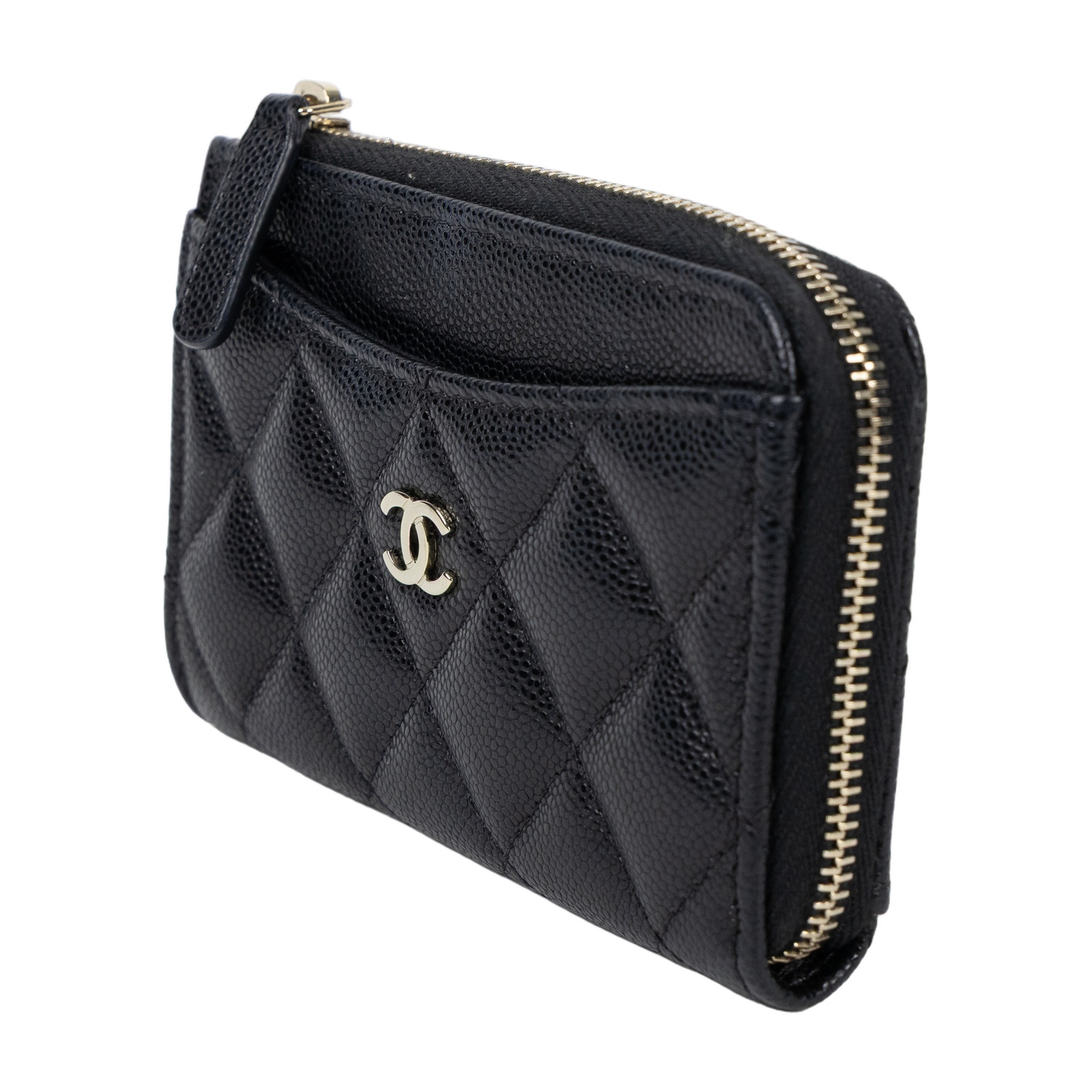 香奈兒 CHANEL CC logo 菱格紋 拉鍊 卡夾 零錢包 AP3179 晶片款 黑荔枝L拉鍊卡包 原廠盒子/防塵袋