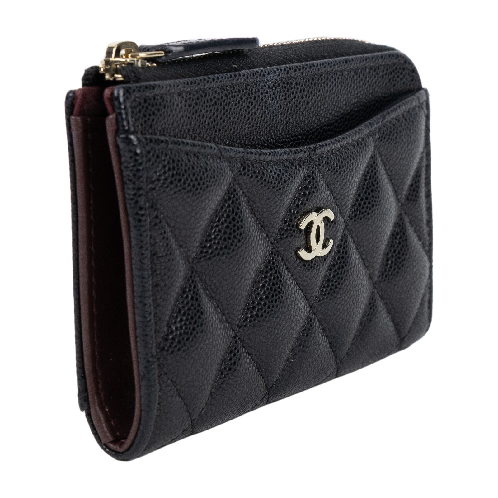 香奈兒 CHANEL CC logo 菱格紋 拉鍊 卡夾 零錢包 AP3179 晶片款 黑荔枝L拉鍊卡包 原廠盒子/防塵袋