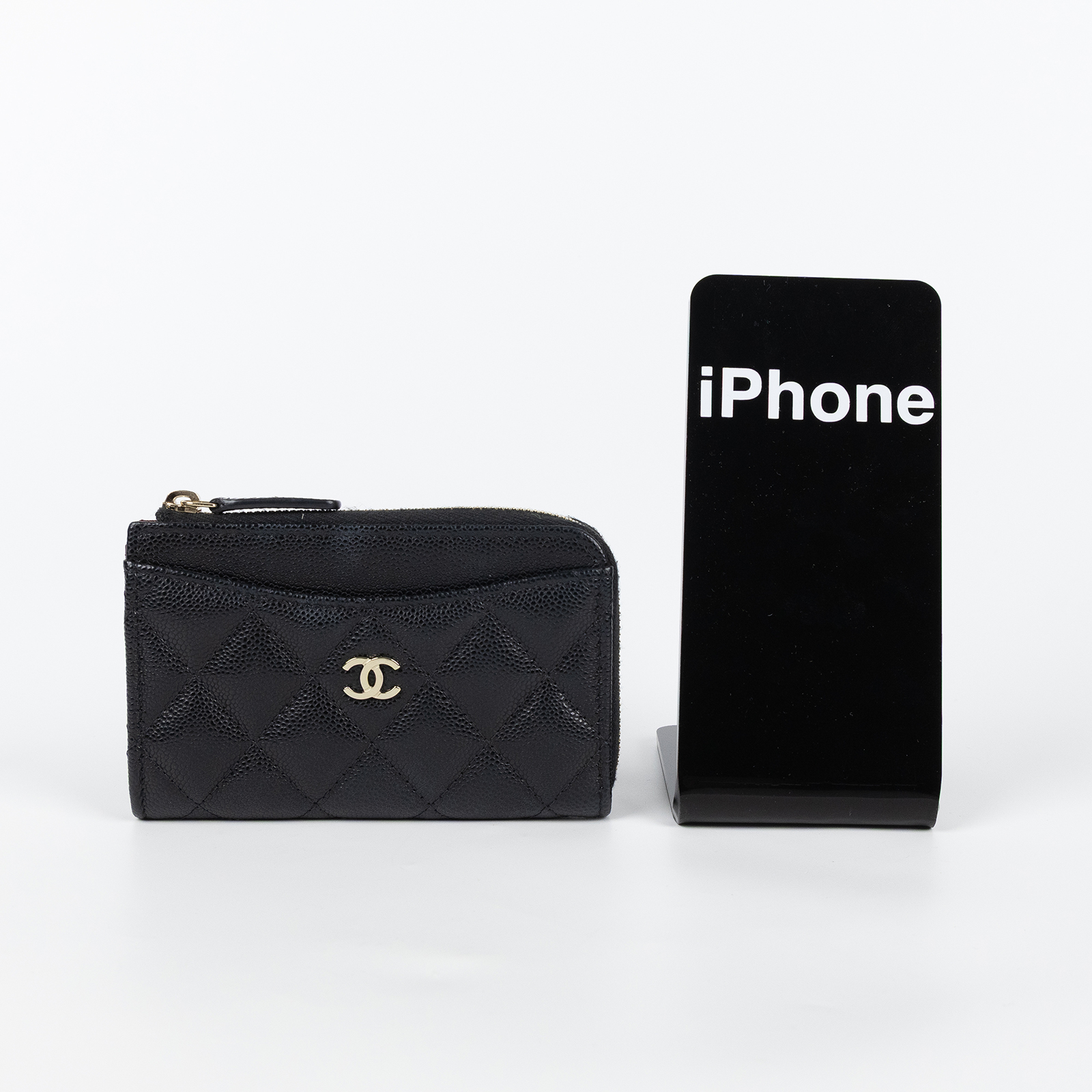 香奈兒 CHANEL CC logo 菱格紋 拉鍊 卡夾 零錢包 AP3179 晶片款 黑荔枝L拉鍊卡包 原廠盒子/防塵袋
