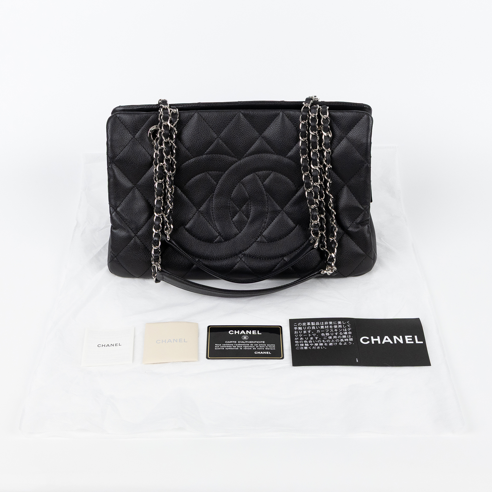 香奈兒 CHANEL 托特包  15開黑銀荔枝風琴夾層托特包 保證卡