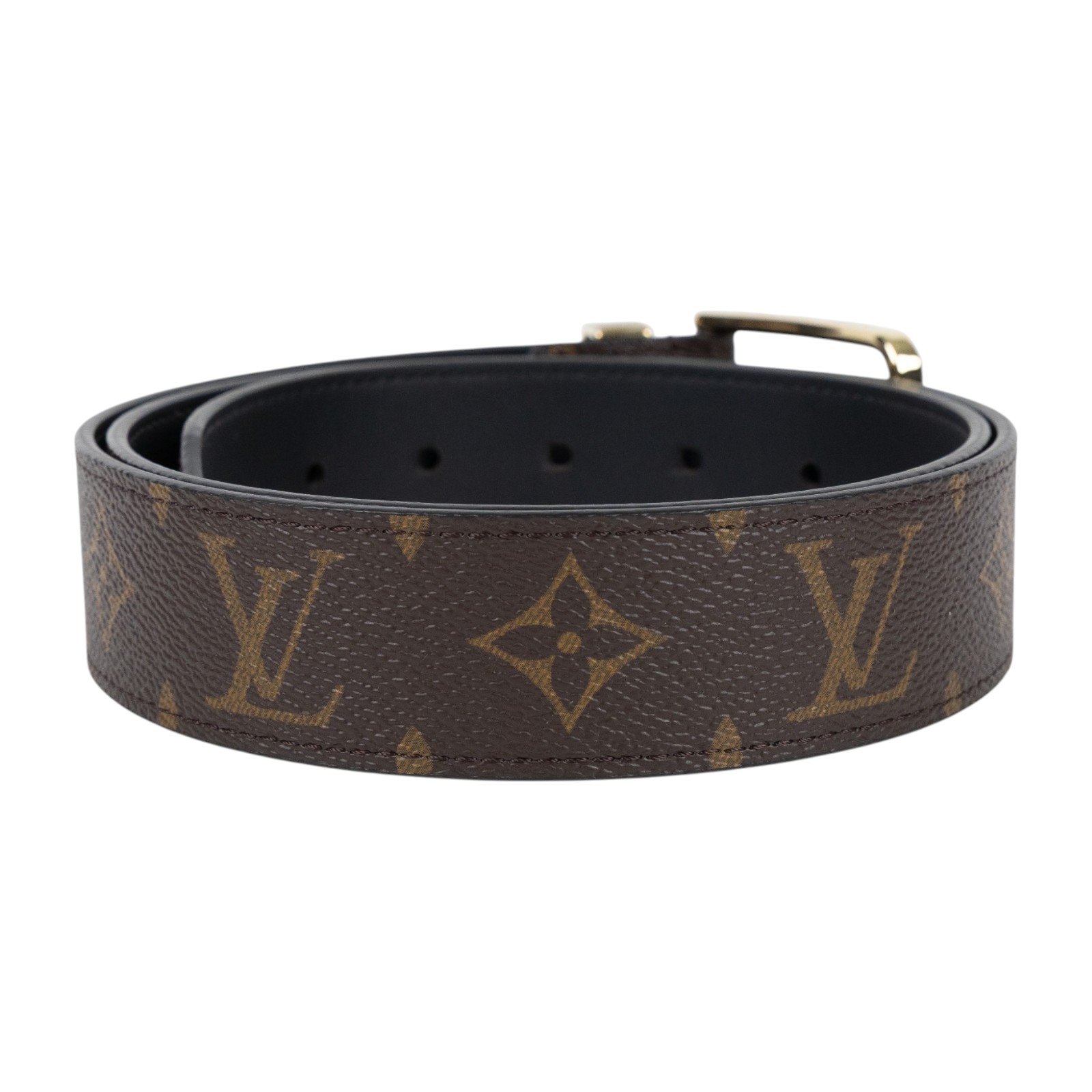 路易威登 LOUIS VUITTON Pont Neuf Monogram 35毫米皮帶 Monogram帆布 棕色皮革 金色搭扣 M4584T  防塵袋