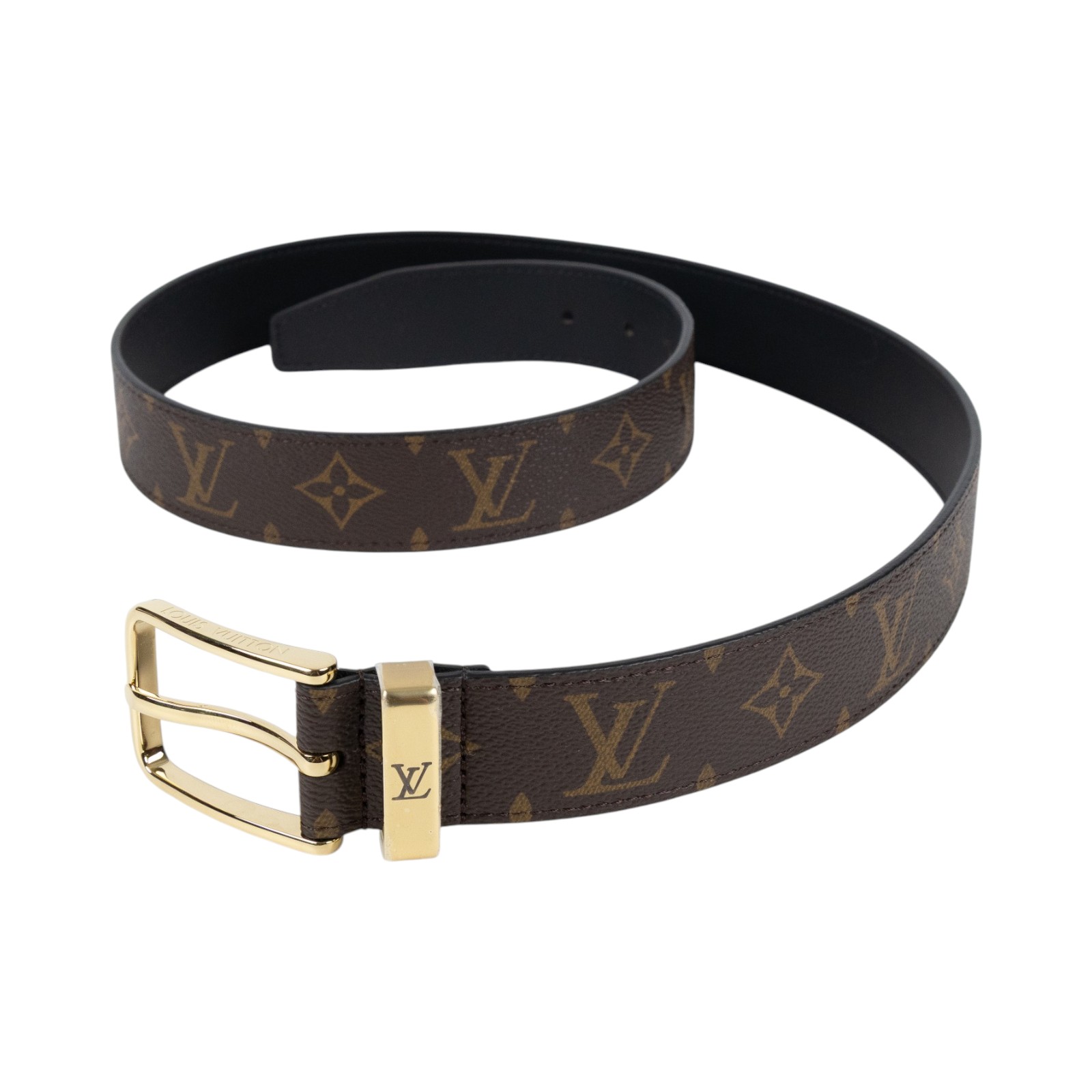 路易威登 LOUIS VUITTON Pont Neuf Monogram 35毫米皮帶 Monogram帆布 棕色皮革 金色搭扣 M4584T  防塵袋