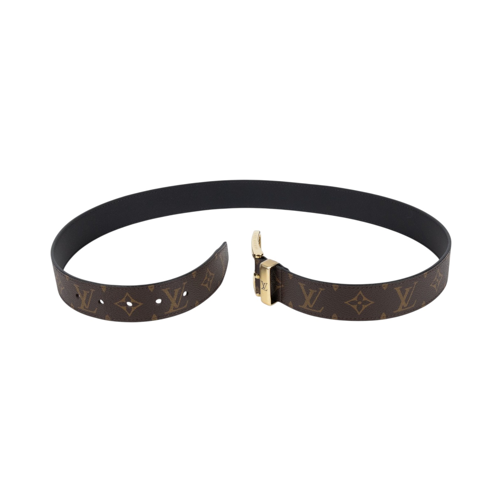路易威登 LOUIS VUITTON Pont Neuf Monogram 35毫米皮帶 Monogram帆布 棕色皮革 金色搭扣 M4584T  防塵袋