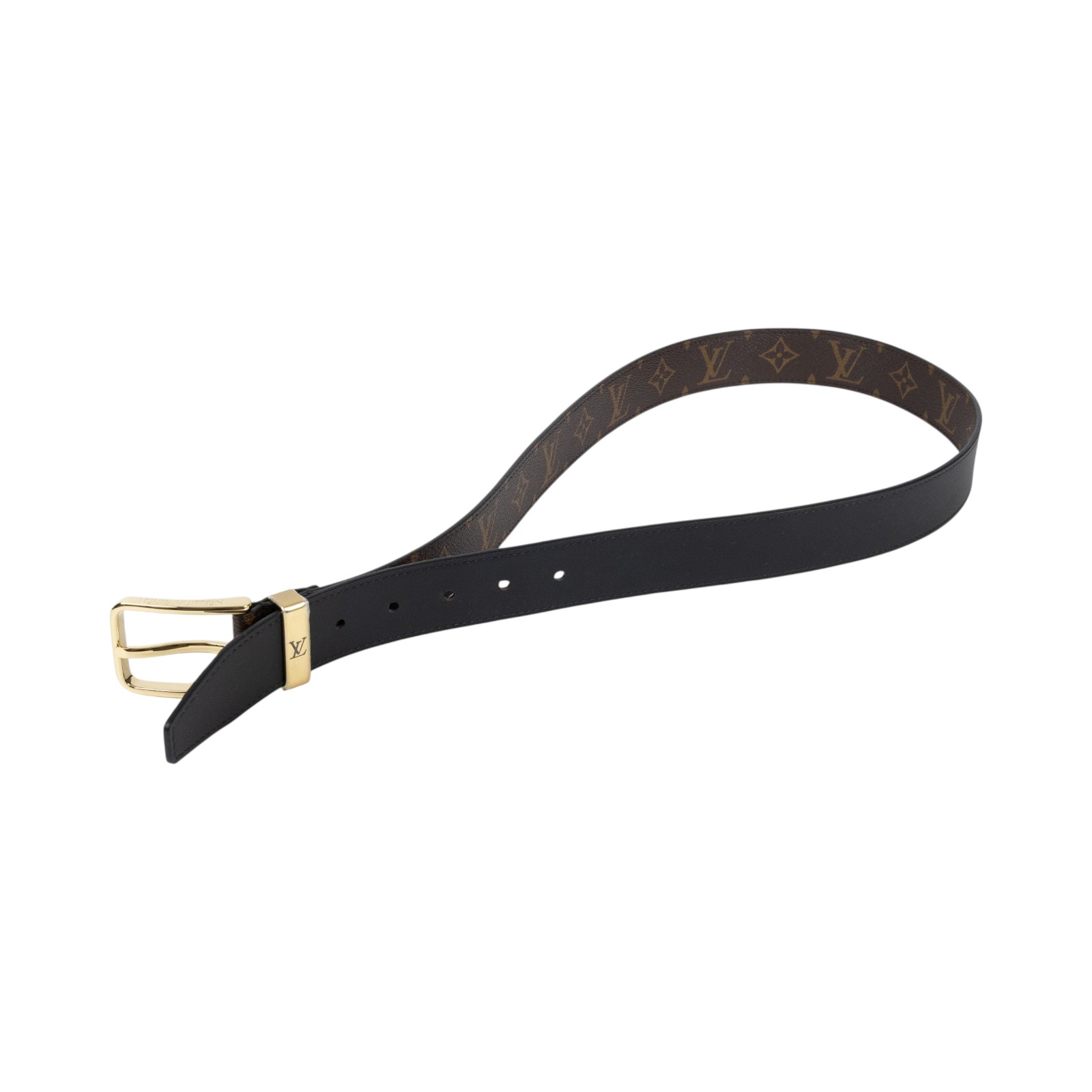 路易威登 LOUIS VUITTON Pont Neuf Monogram 35毫米皮帶 Monogram帆布 棕色皮革 金色搭扣 M4584T  防塵袋