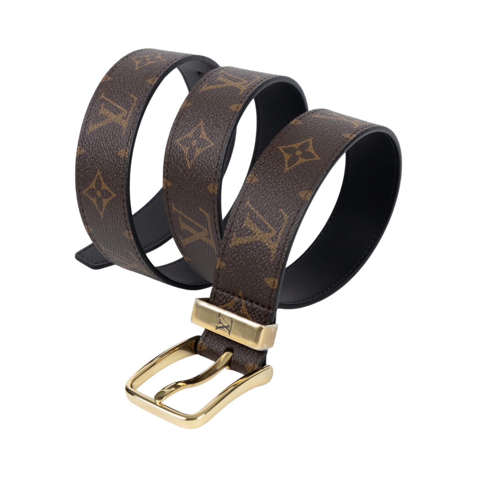 路易威登 LOUIS VUITTON Pont Neuf Monogram 35毫米皮帶 Monogram帆布 棕色皮革 金色搭扣 M4584T  防塵袋