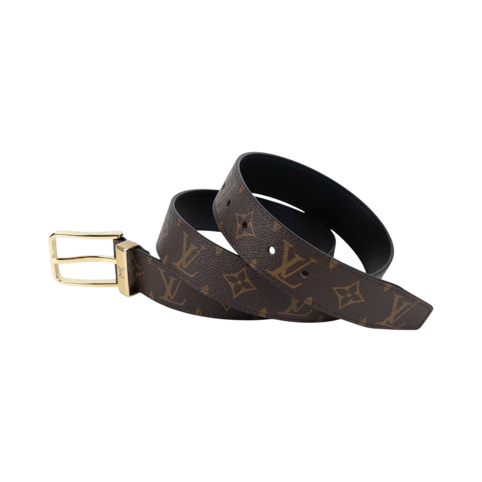 路易威登 LOUIS VUITTON Pont Neuf Monogram 35毫米皮帶 Monogram帆布 棕色皮革 金色搭扣 M4584T  防塵袋