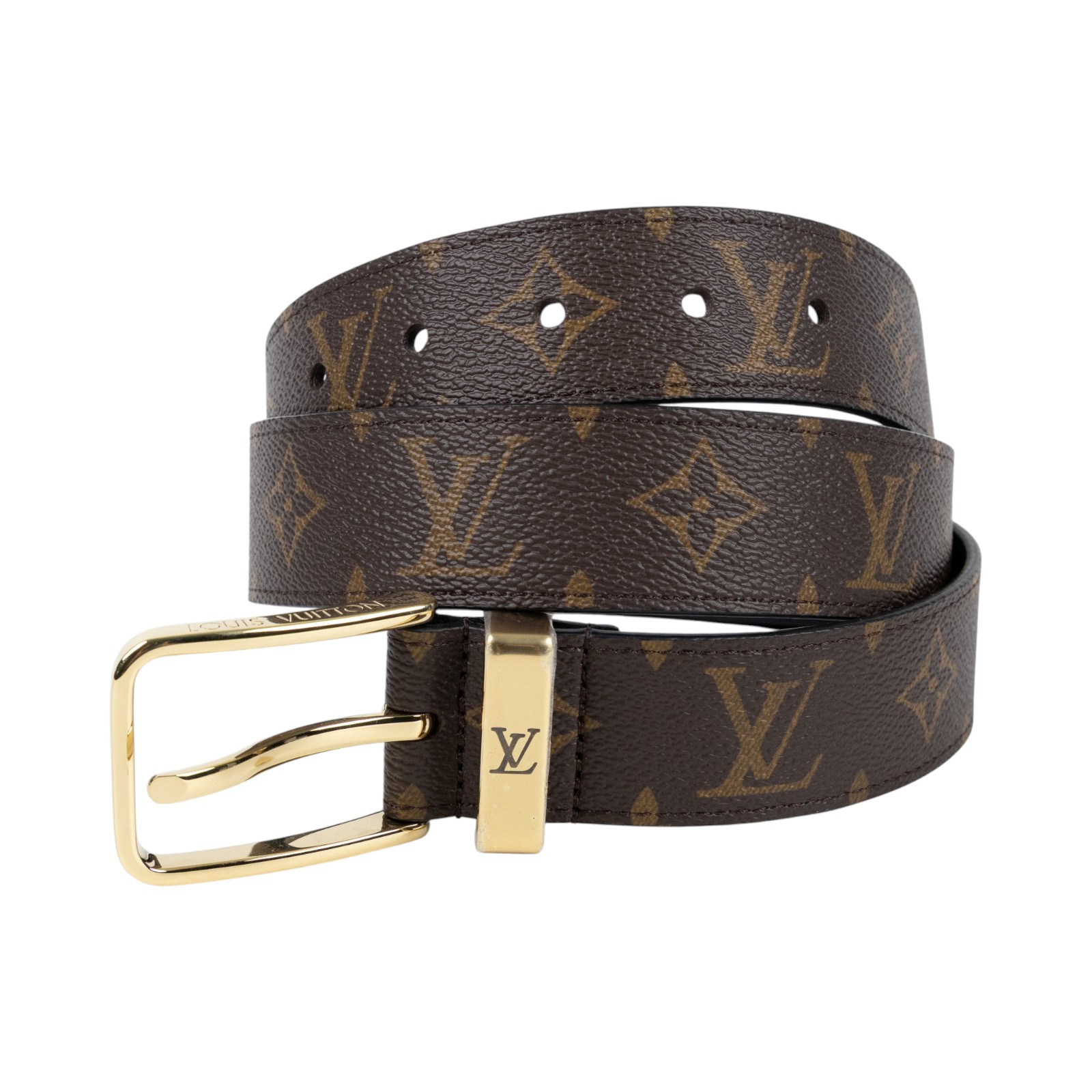 路易威登 LOUIS VUITTON Pont Neuf Monogram 35毫米皮帶 Monogram帆布 棕色皮革 金色搭扣 M4584T  防塵袋