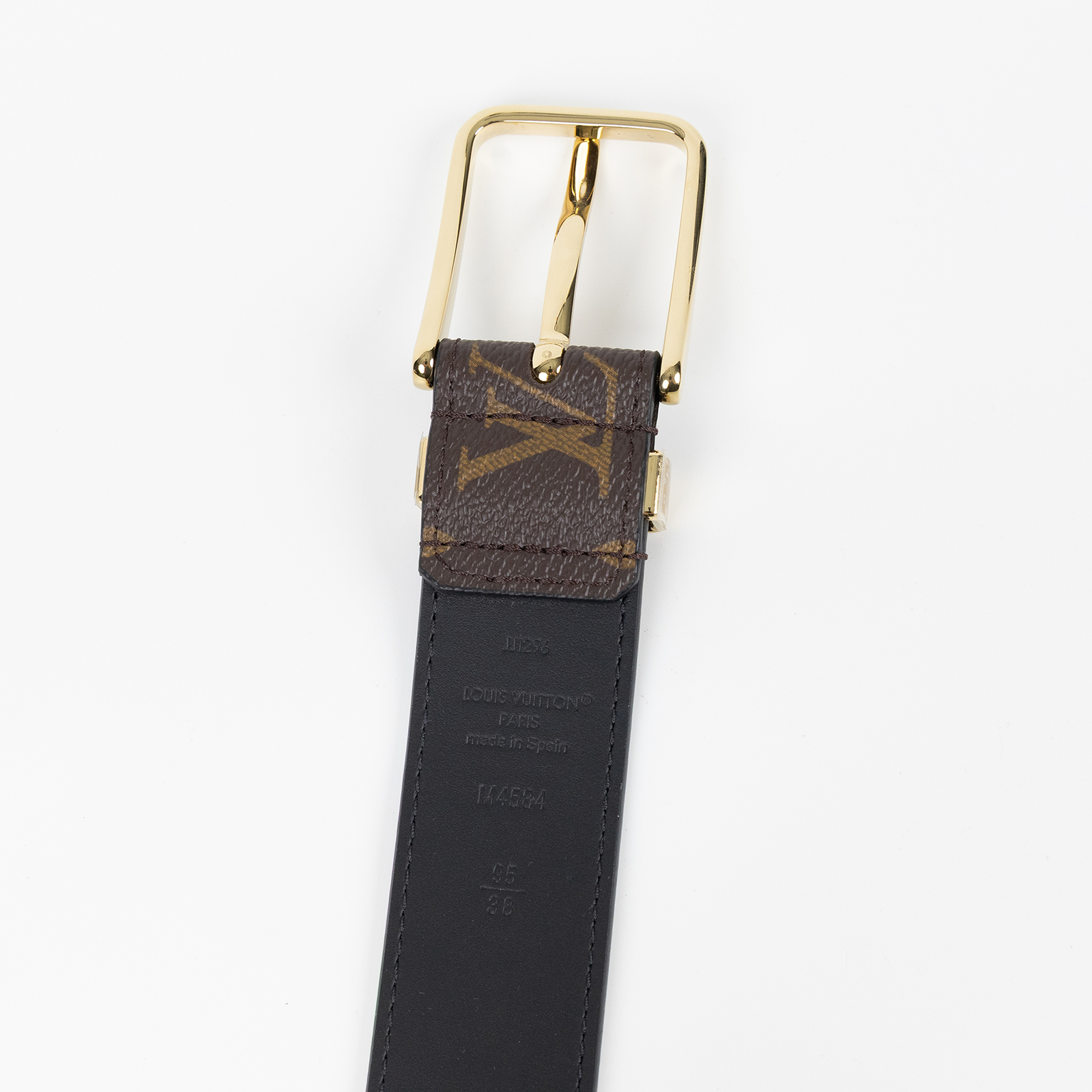 路易威登 LOUIS VUITTON Pont Neuf Monogram 35毫米皮帶 Monogram帆布 棕色皮革 金色搭扣 M4584T  防塵袋