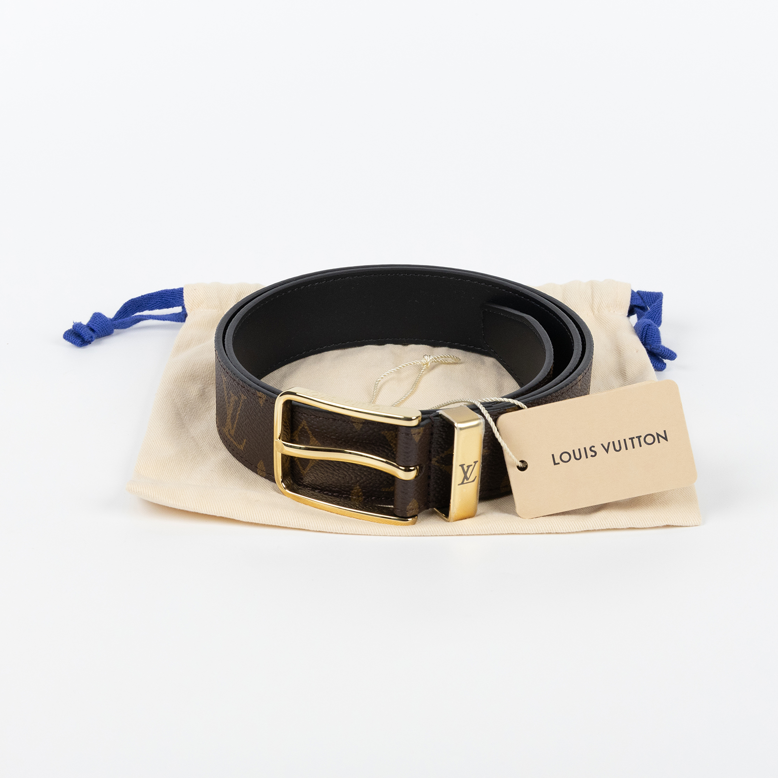 路易威登 LOUIS VUITTON Pont Neuf Monogram 35毫米皮帶 Monogram帆布 棕色皮革 金色搭扣 M4584T  防塵袋