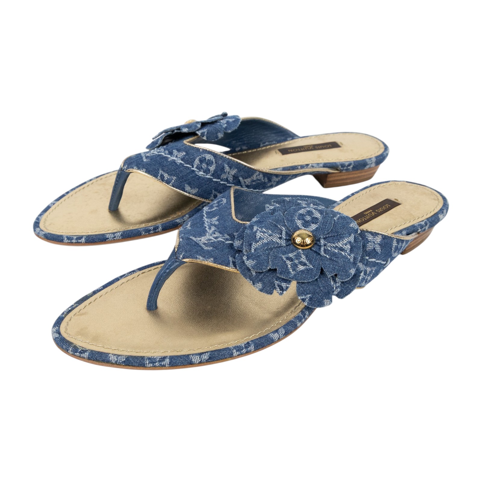 路易威登 LOUIS VUITTON 拖鞋 涼鞋  牛仔原花FREESIA拖鞋#38 無附屬品