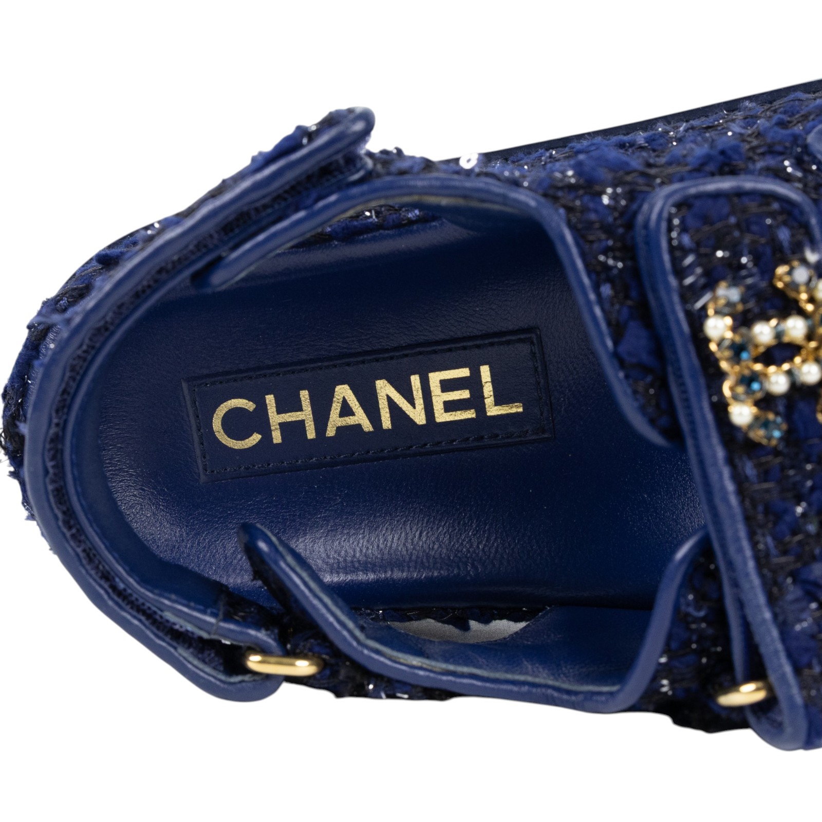 香奈兒 CHANEL 涼鞋 G35927 TWEED_385 藍亮片涼鞋#38.5 無附屬品