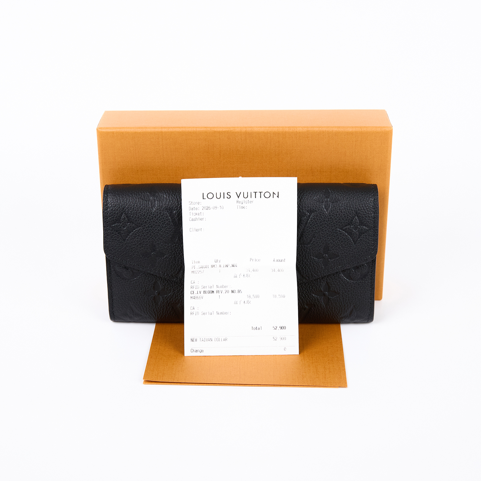 路易威登 LOUIS VUITTON Sarah 錢包 壓花牛皮 黑色 M82257 晶片款 黑壓紋SARAH長夾 原廠盒子/購買證明