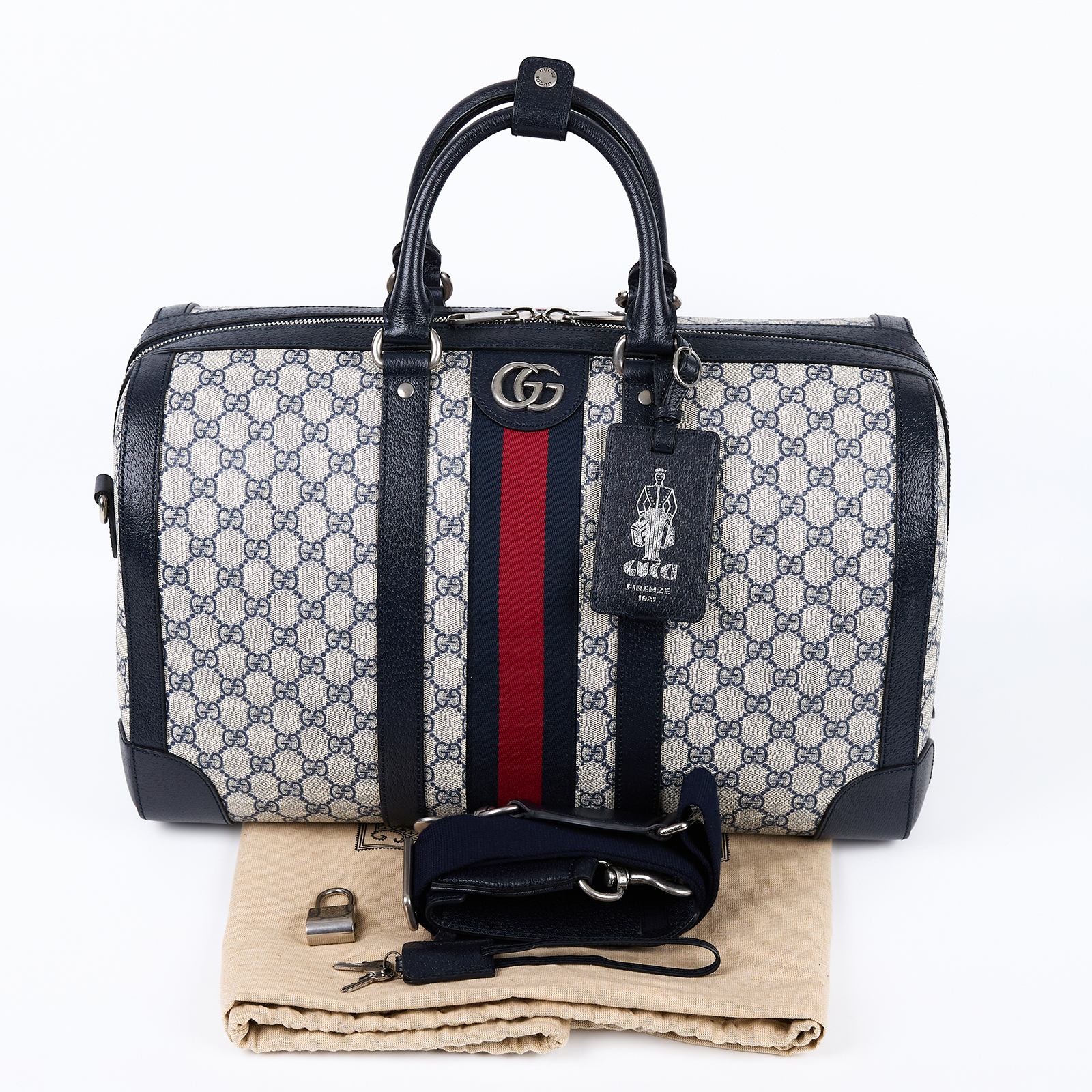 古馳 GUCCI Savoy 旅行袋 手提包 波士頓包 中型 724642 9C2SN 黑邊G紋SAVOY旅行袋 防塵袋/背帶/鎖組