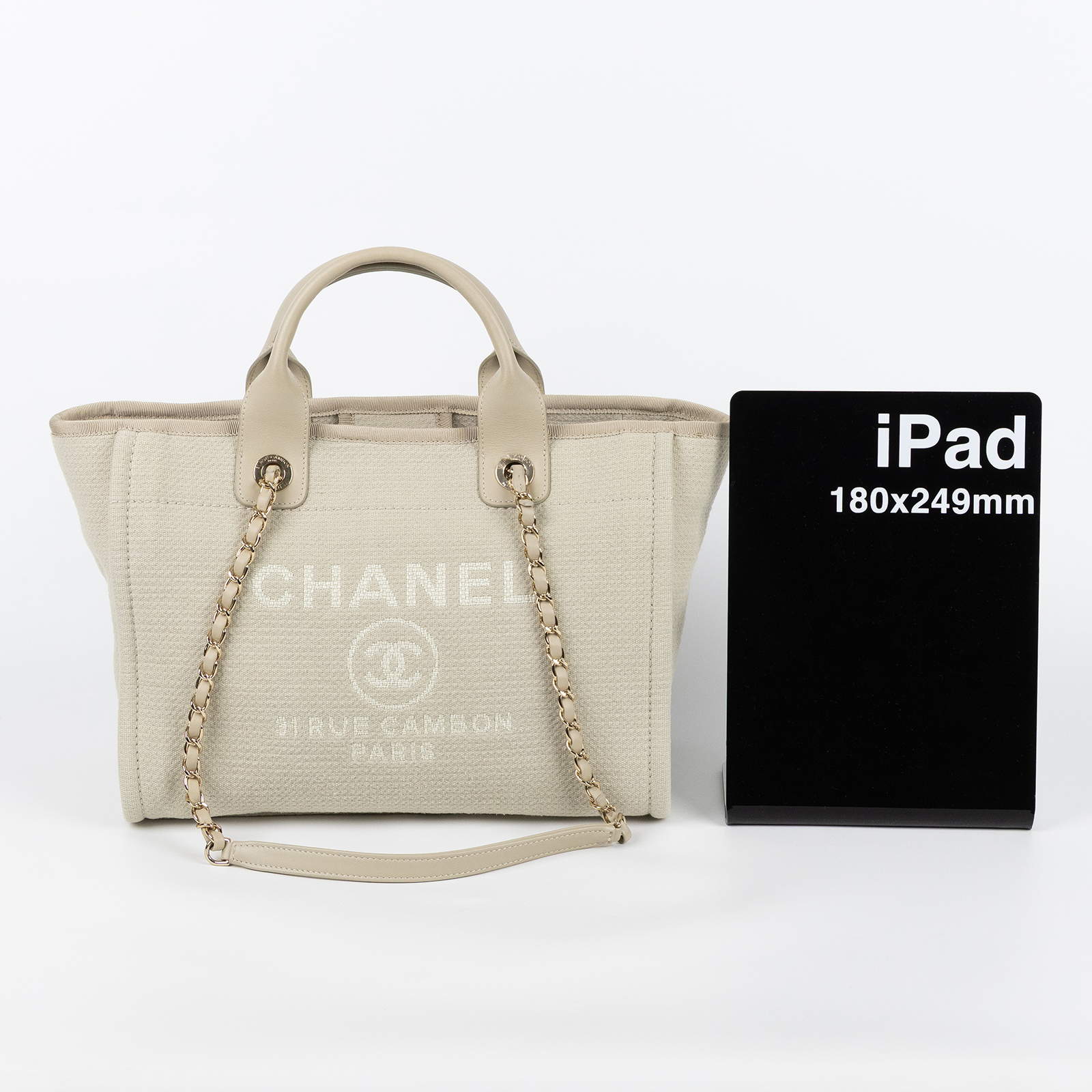 香奈兒 CHANEL 海灘包 小型 AS3257 晶片款 米色沙灘包 內袋