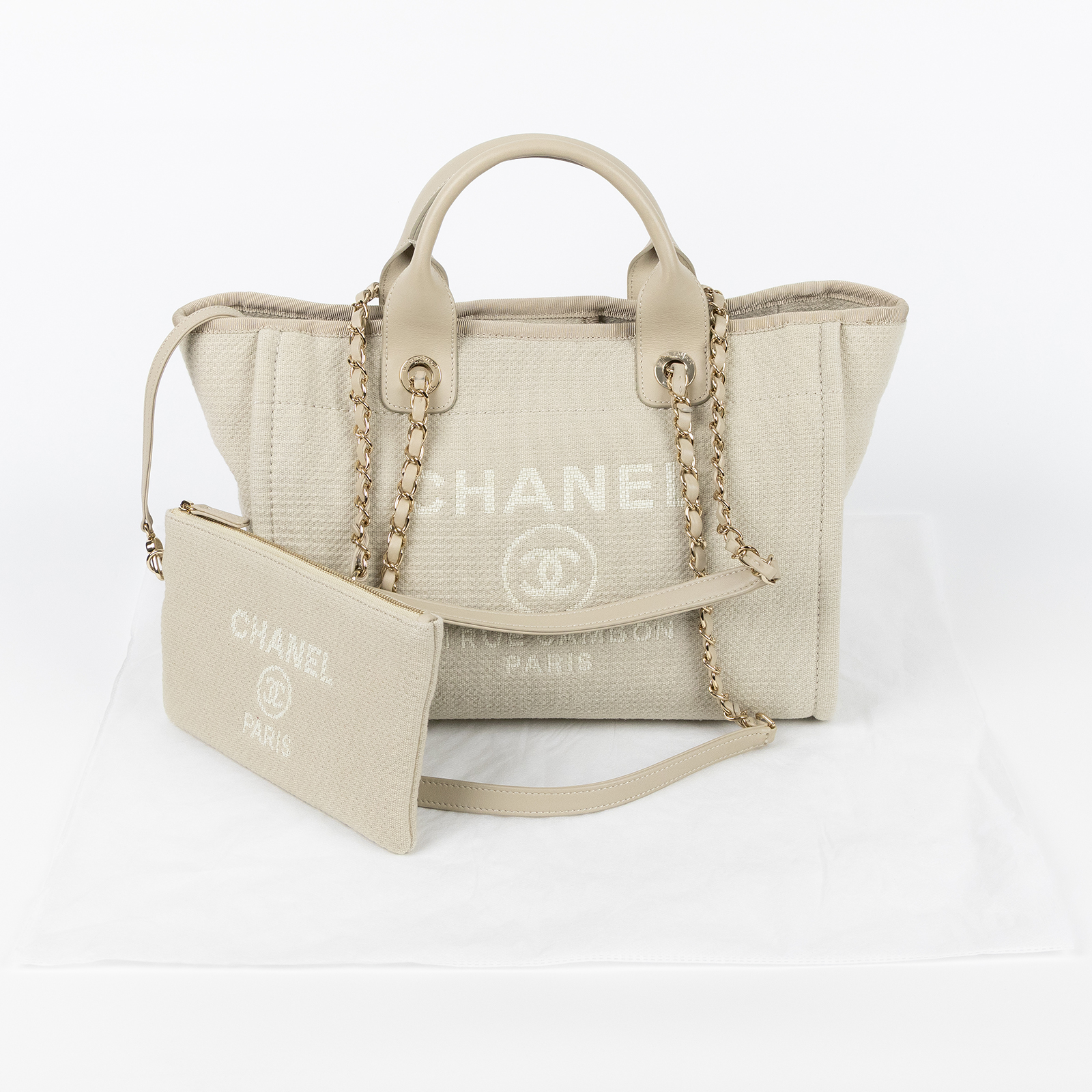 香奈兒 CHANEL 海灘包 小型 AS3257 晶片款 米色沙灘包 內袋