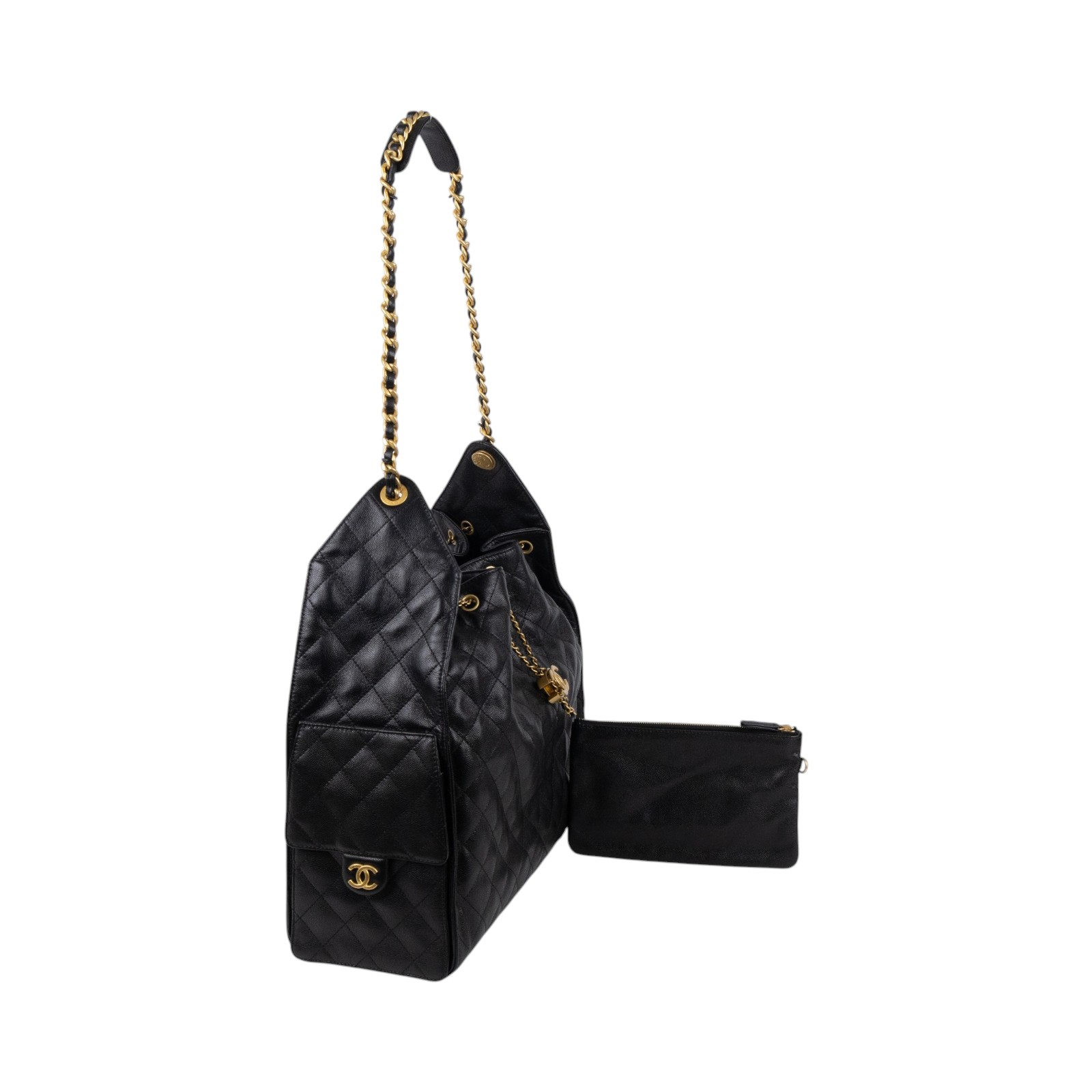 香奈兒 CHANEL 2025 春夏 25 大型包 AS5553 B20304 晶片款 黑金荔枝25包 大號 原廠盒子/防塵袋/購買證明/內袋