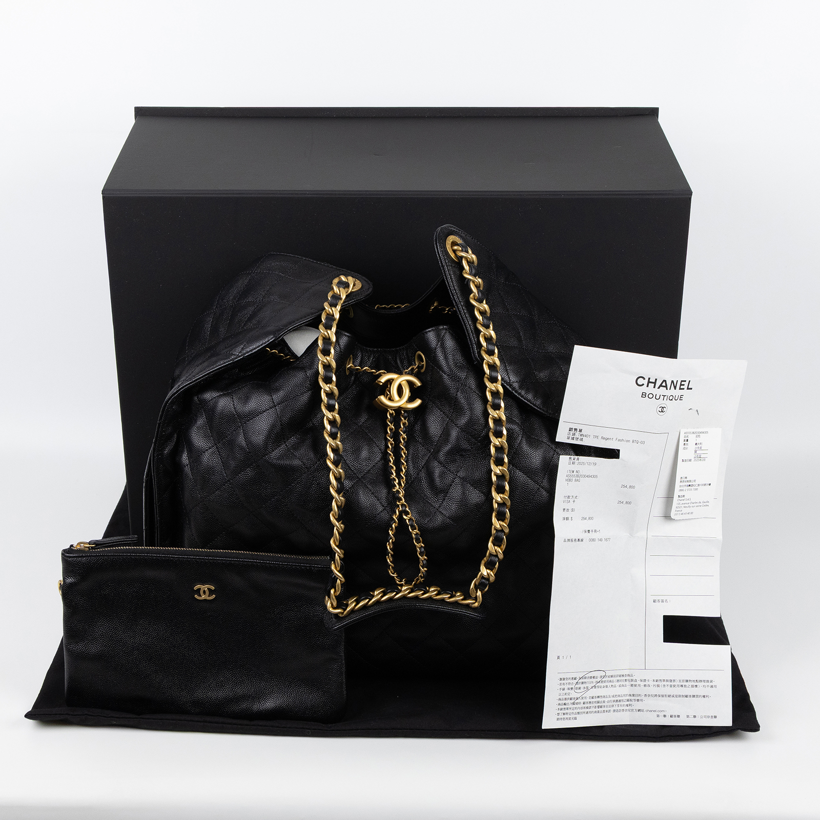 香奈兒 CHANEL 2025 春夏 25 大型包 AS5553 B20304 晶片款 黑金荔枝25包 大號 原廠盒子/防塵袋/購買證明/內袋