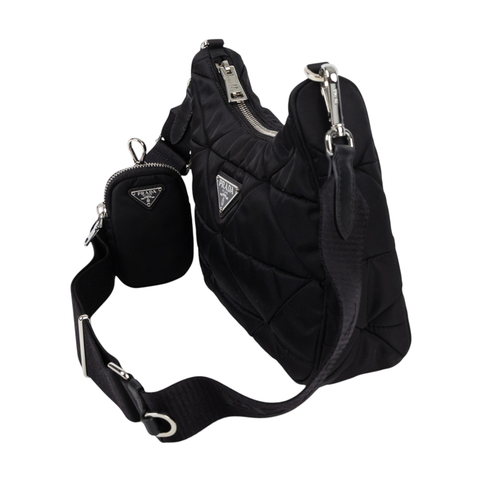 普拉達 PRADA Re-Nylon 單肩 斜胯包 1BC151_RDJN 黑尼龍三角縫HOBO 防塵袋/內袋/背帶/保證卡