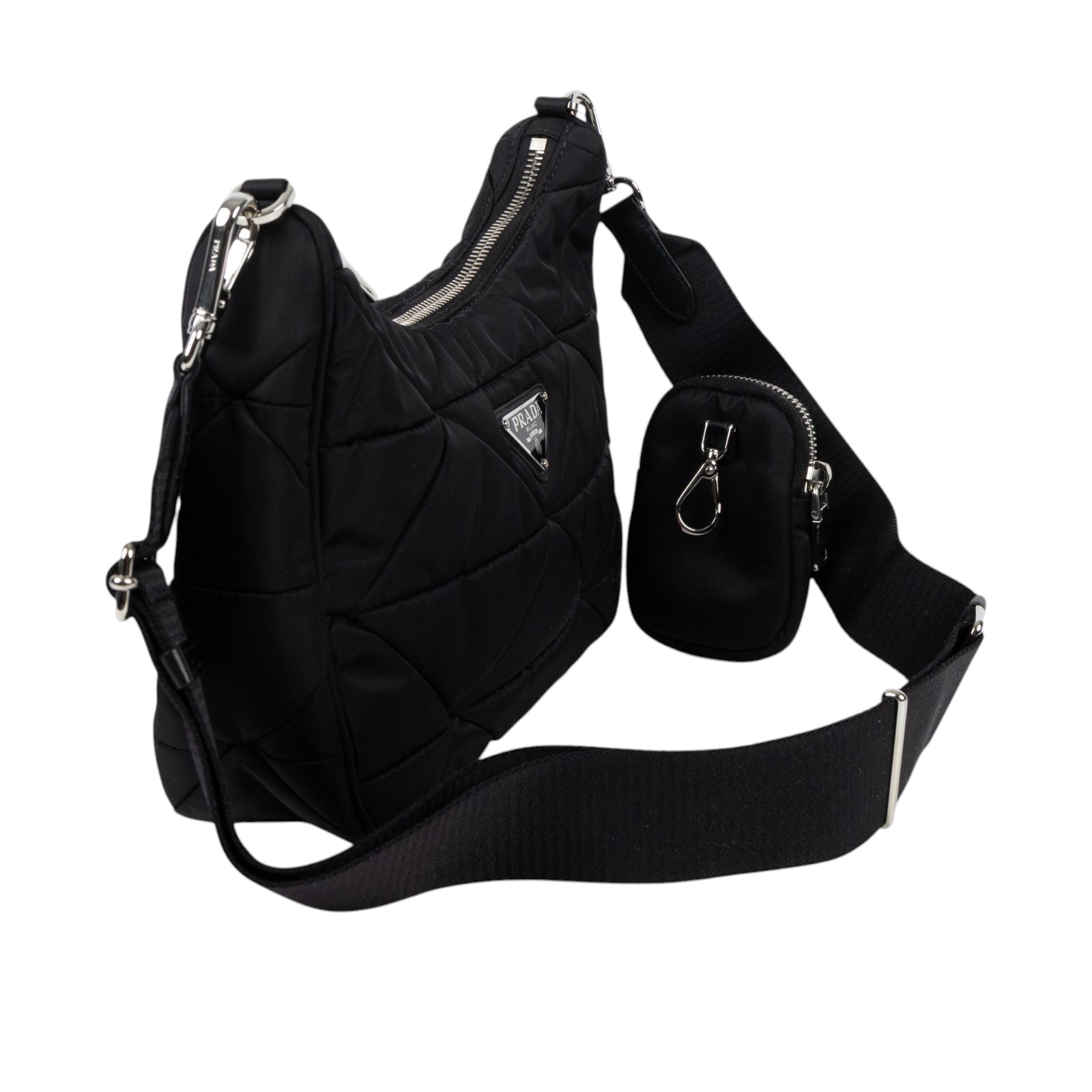 普拉達 PRADA Re-Nylon 單肩 斜胯包 1BC151_RDJN 黑尼龍三角縫HOBO 防塵袋/內袋/背帶/保證卡