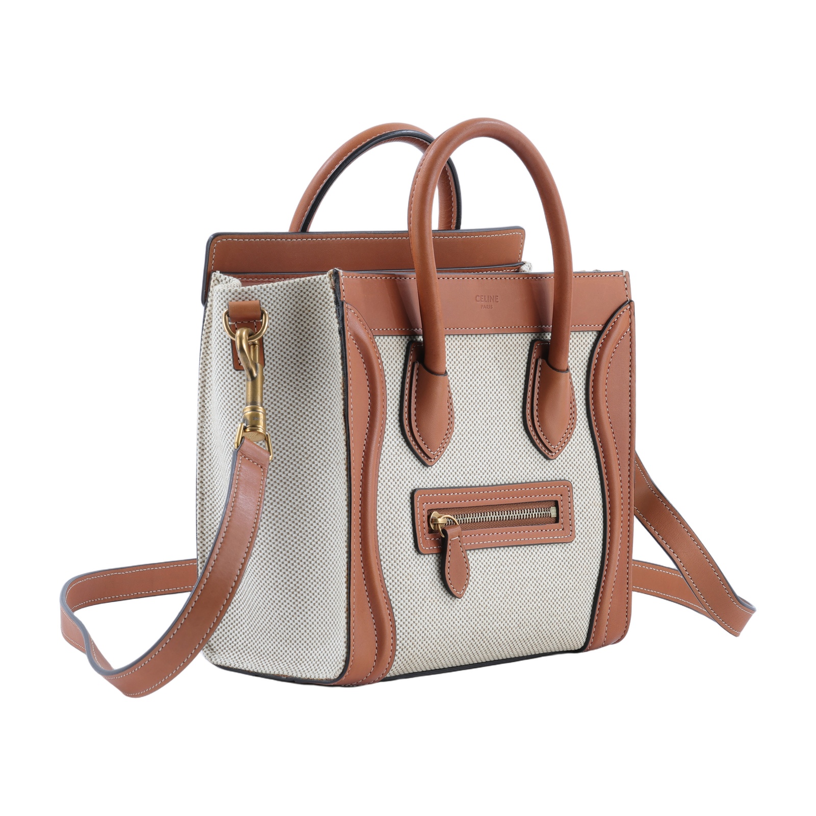 思琳 CELINE Luggage 手袋 袖珍型 189242CIO 帆布拚焦糖LUGGAGE NANO 防塵袋/背帶
