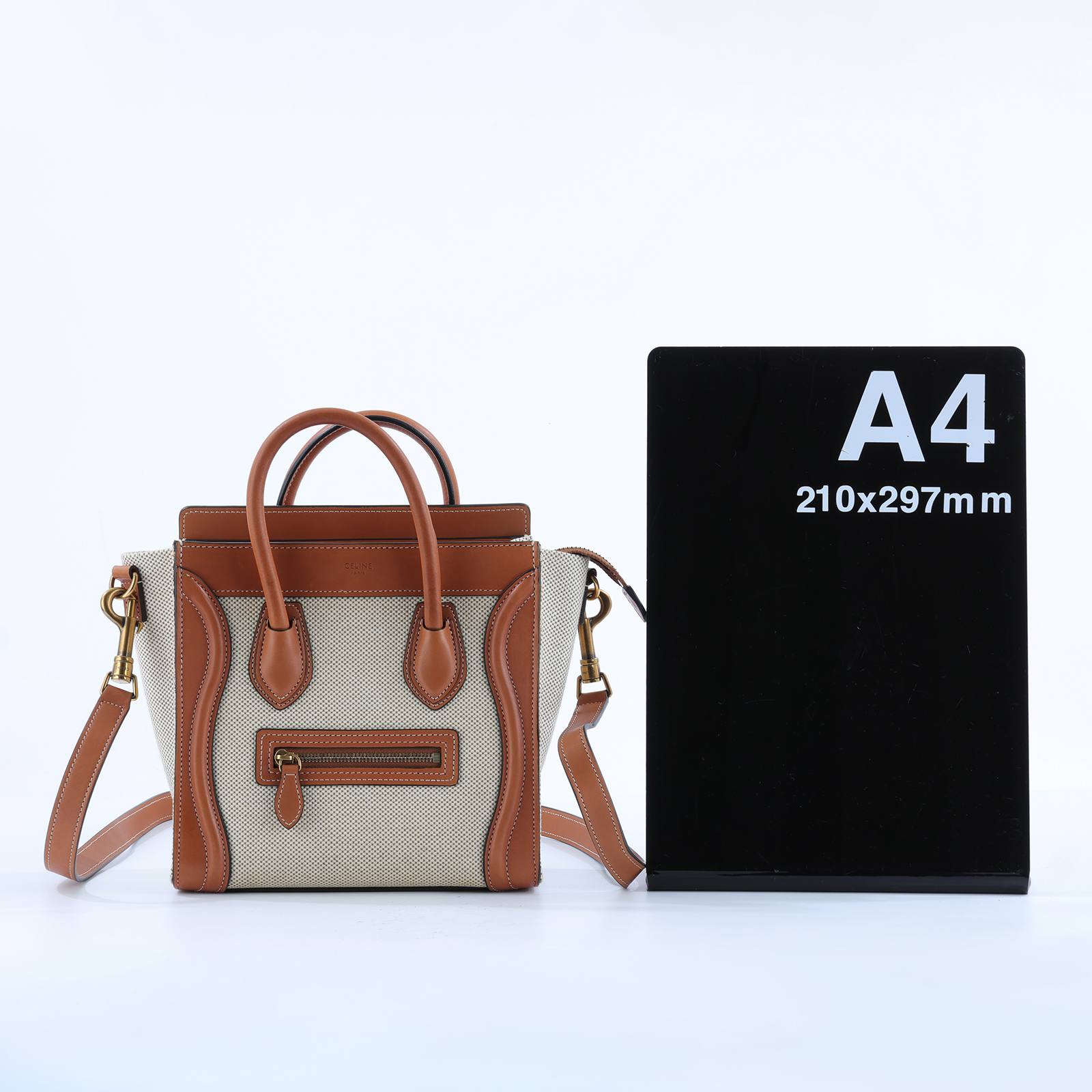 思琳 CELINE Luggage 手袋 袖珍型 189242CIO 帆布拚焦糖LUGGAGE NANO 防塵袋/背帶
