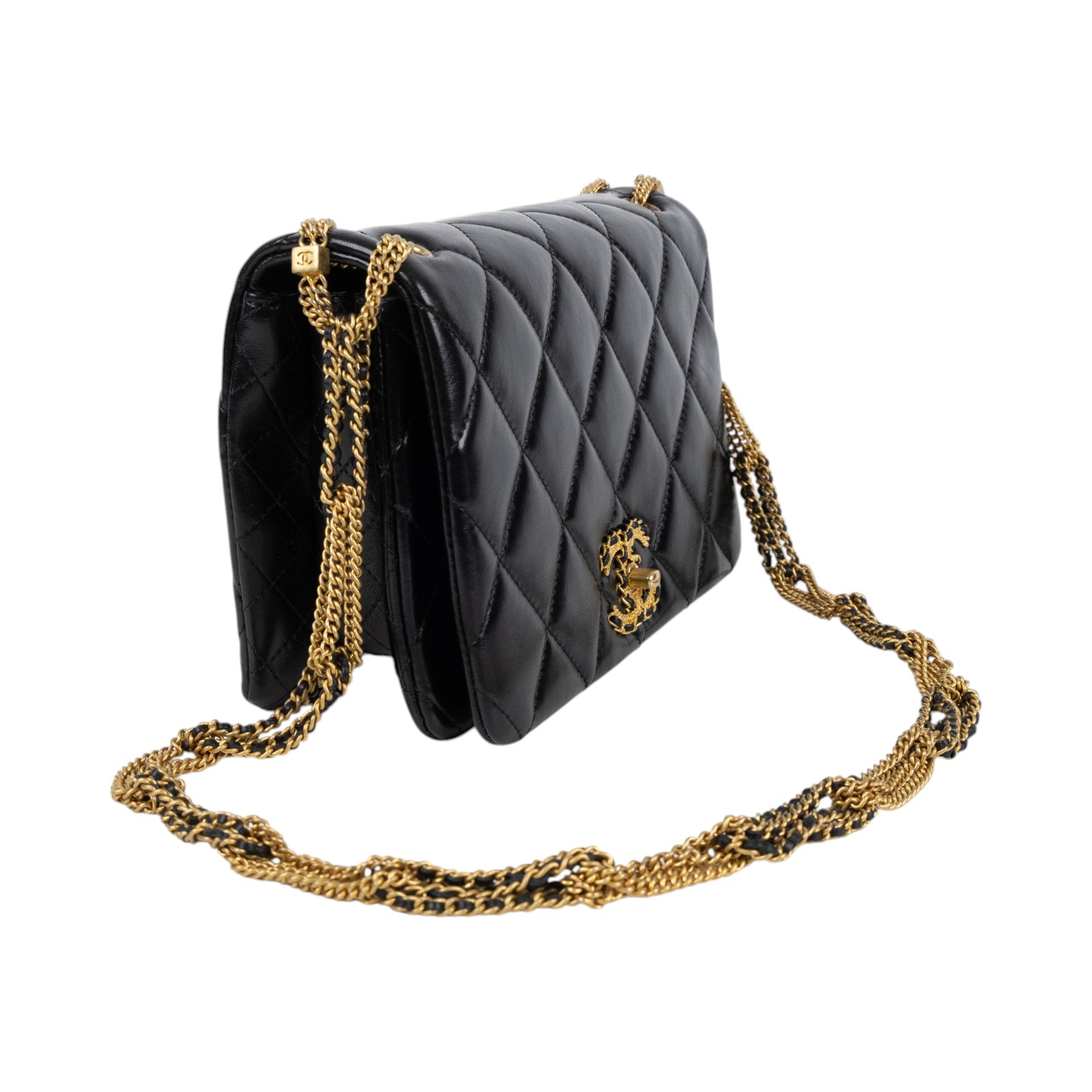 香奈兒 CHANEL 19 鍊條肩背包 19 Chain Shoulder Bag AS3386 B08484 晶片款 黑19釦細金色鍊包 防塵袋/購買證明影本