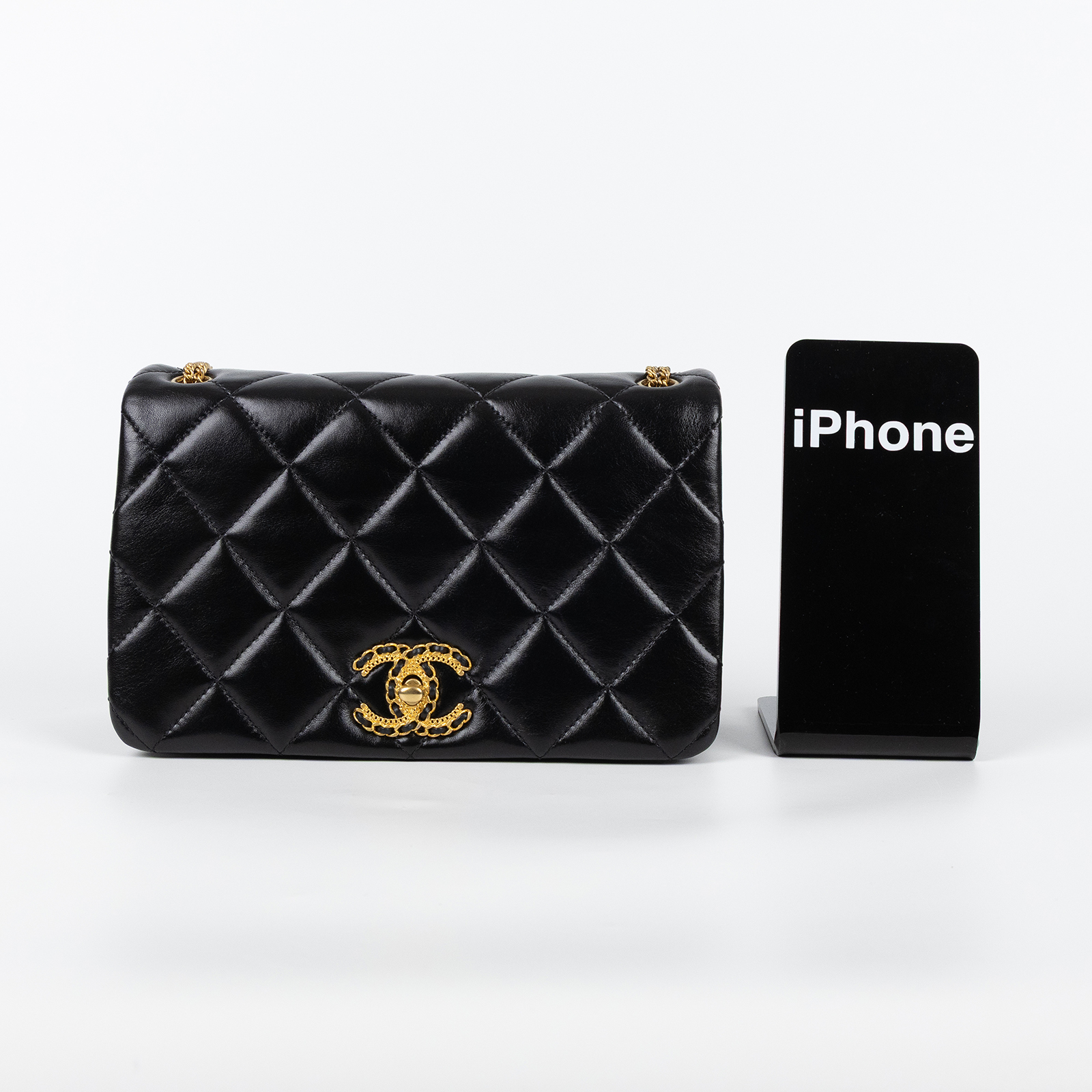 香奈兒 CHANEL 19 鍊條肩背包 19 Chain Shoulder Bag AS3386 B08484 晶片款 黑19釦細金色鍊包 防塵袋/購買證明影本