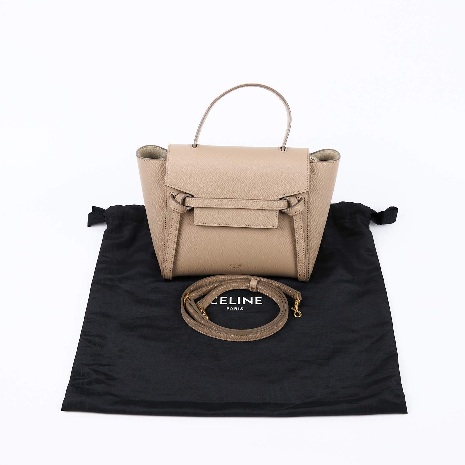 思琳 CELINE 珠地小牛皮 袖珍型 Belt 手袋 189003ZVA 灰棕BELT鯰魚包 NANO 防塵袋/背帶