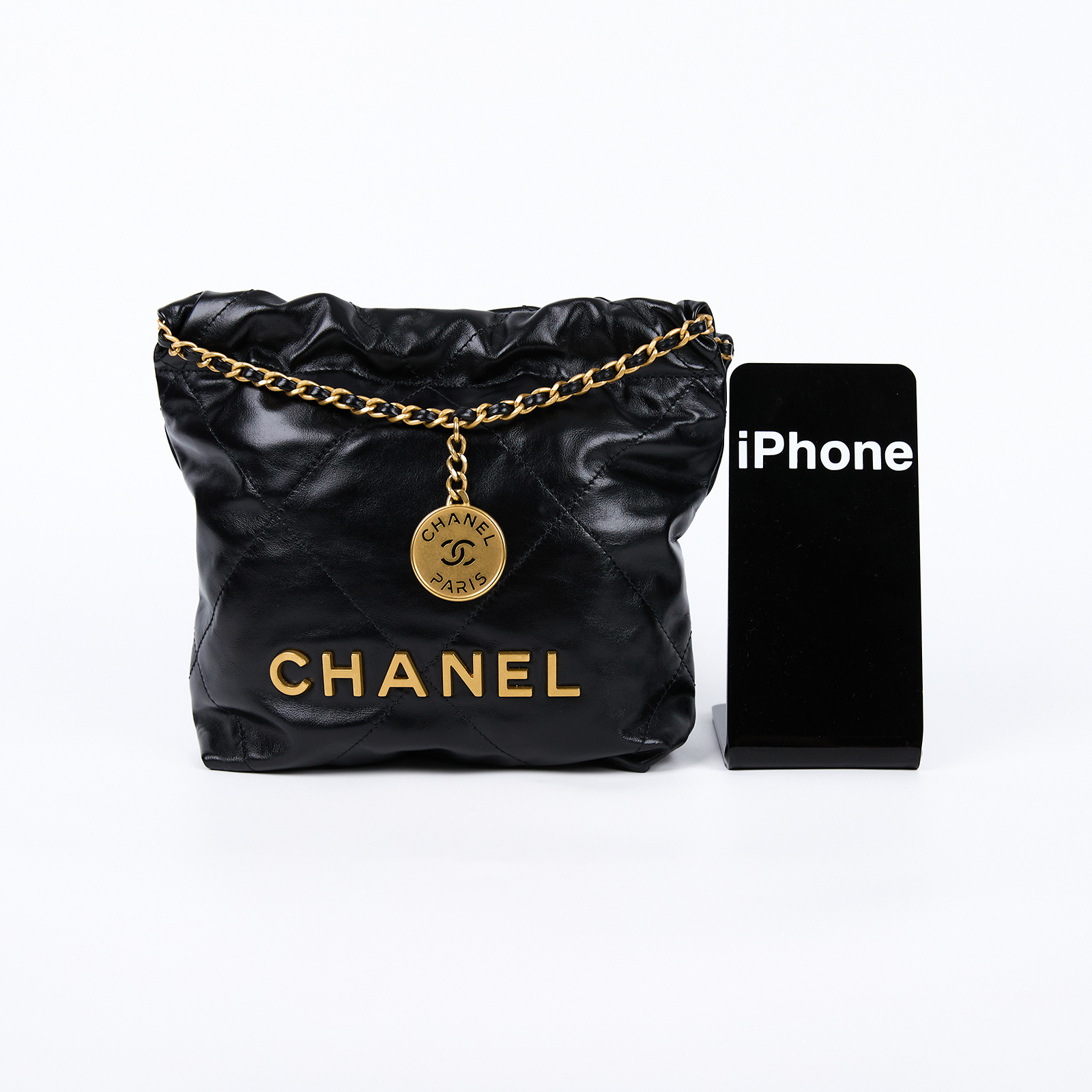 香奈兒 CHANEL 22 迷你 束口包 AS3980 B08037 晶片款 黑金羊22包 MINI 原廠盒子/防塵袋/國外購買證明影本