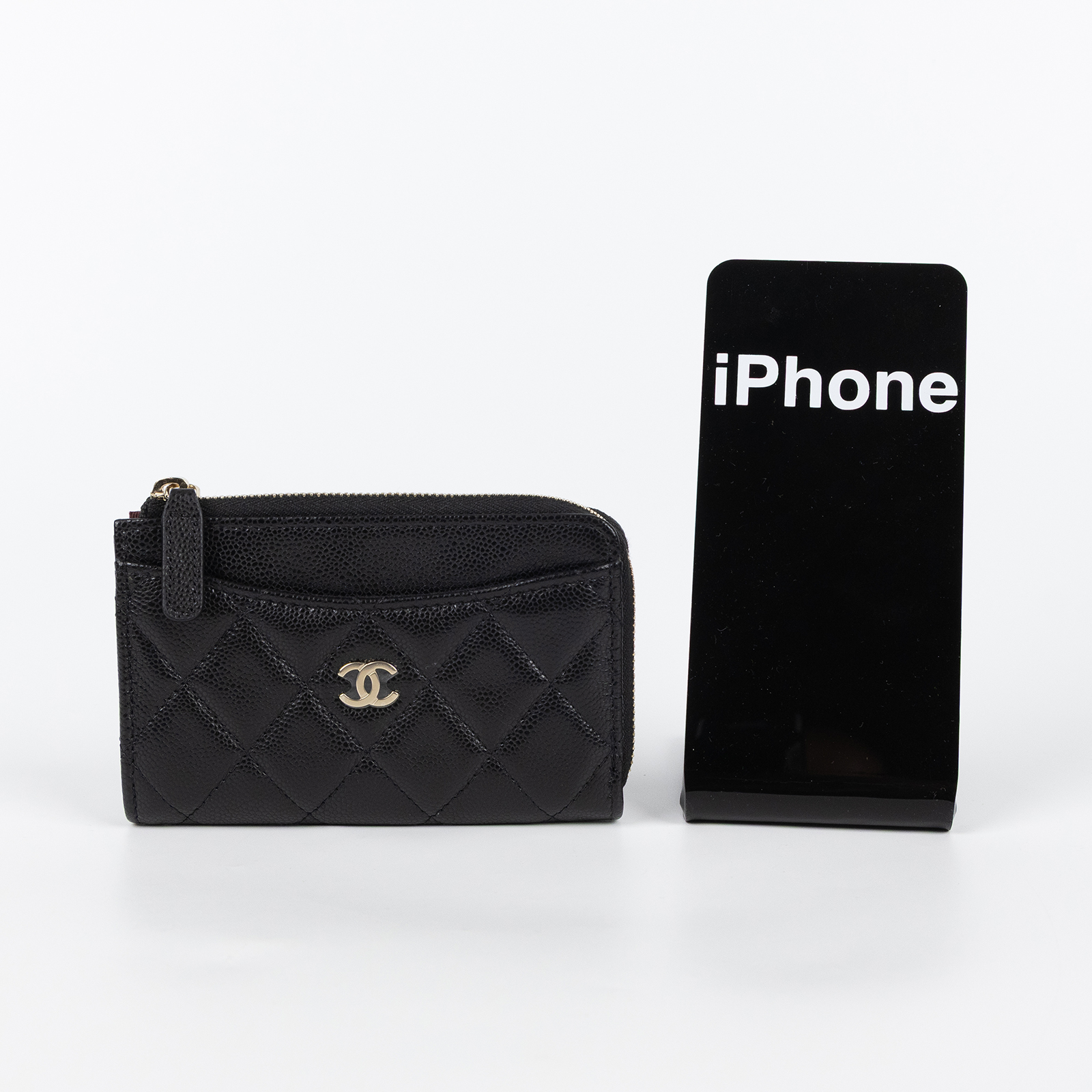 香奈兒 CHANEL CC logo 菱格紋 拉鍊 卡夾 零錢包 AP3179 晶片款 黑荔枝L拉鍊卡包 原廠盒子/防塵袋