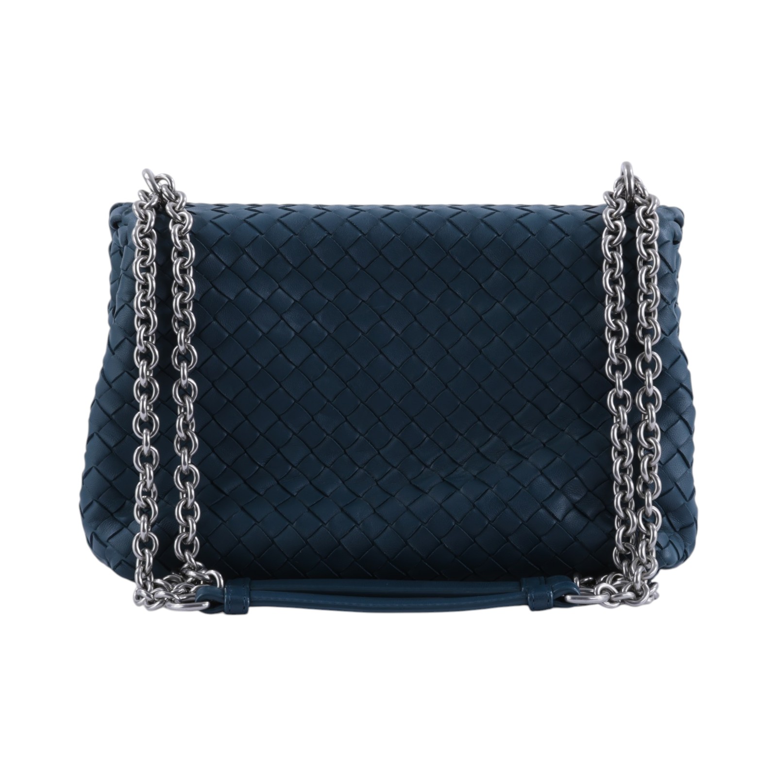 寶緹嘉 BOTTEGA VENETA Olimpia Small 羊羔皮編織翻蓋斜背包 386498VO0AD 藍綠編織掀蓋鍊包 防塵袋/鏡子