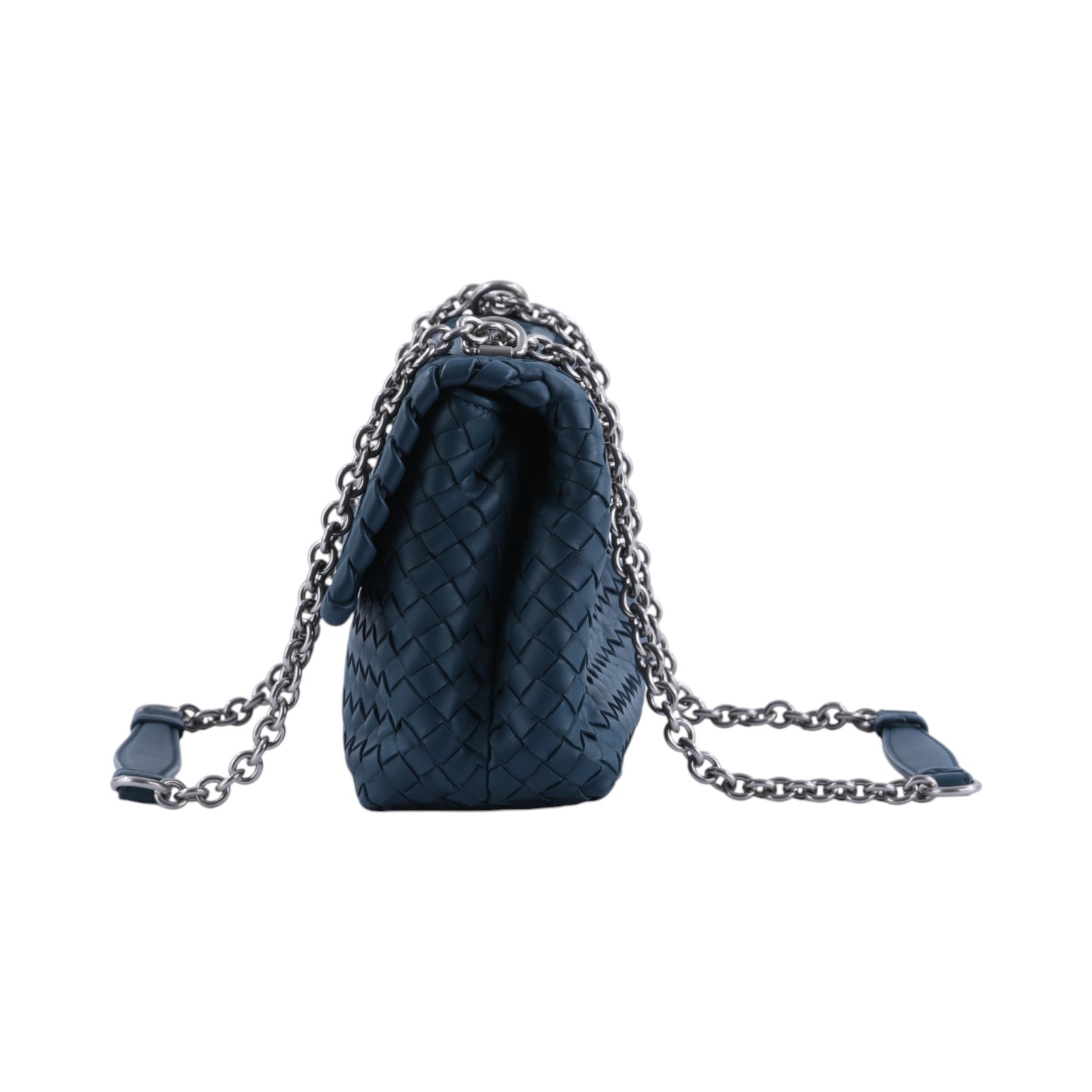 寶緹嘉 BOTTEGA VENETA Olimpia Small 羊羔皮編織翻蓋斜背包 386498VO0AD 藍綠編織掀蓋鍊包 防塵袋/鏡子