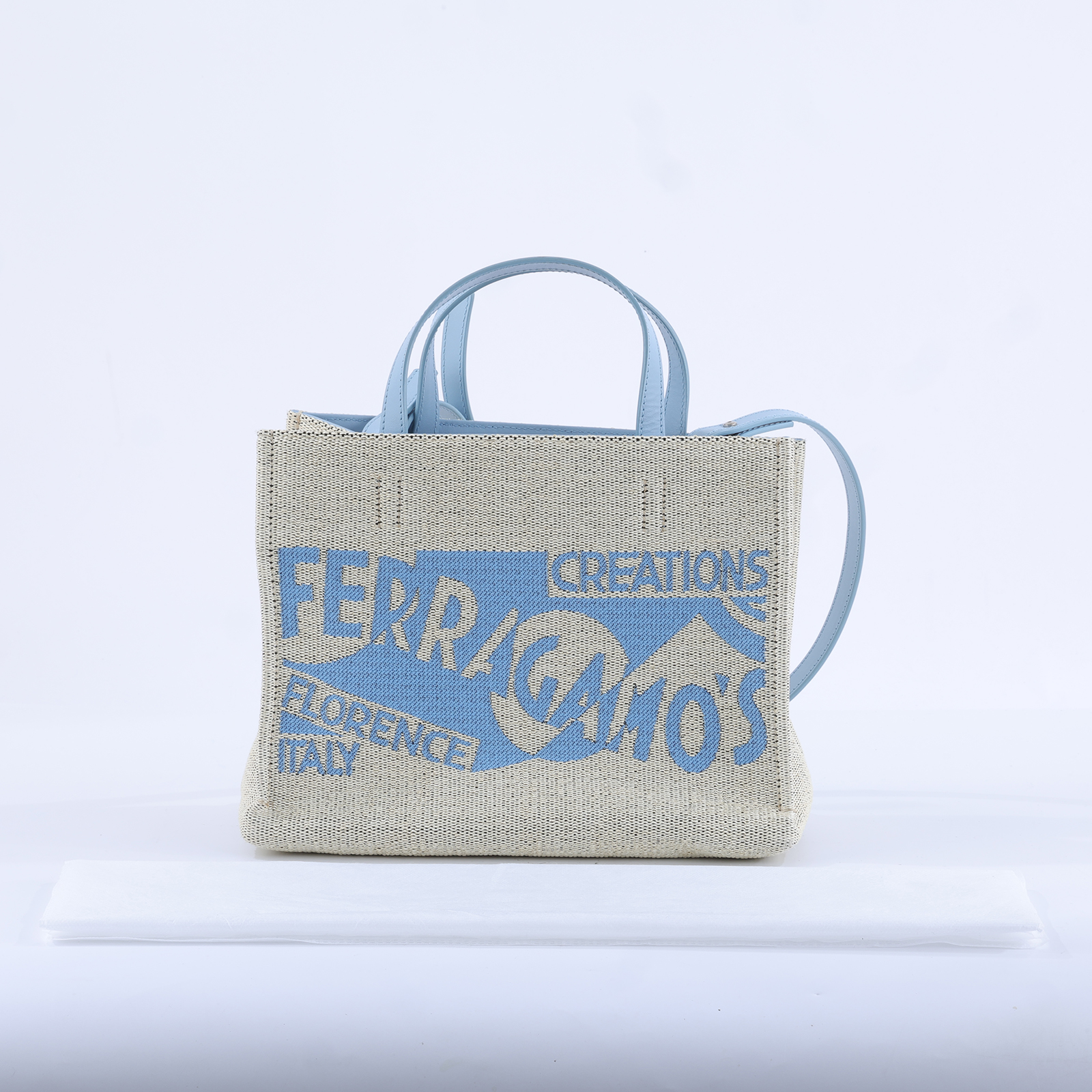 菲拉格慕 SALVATORE FERRAGAMO 手提包 托特包 肩背包 斜背包 GG-219407 帆布拼藍刺繡托特 無附屬品