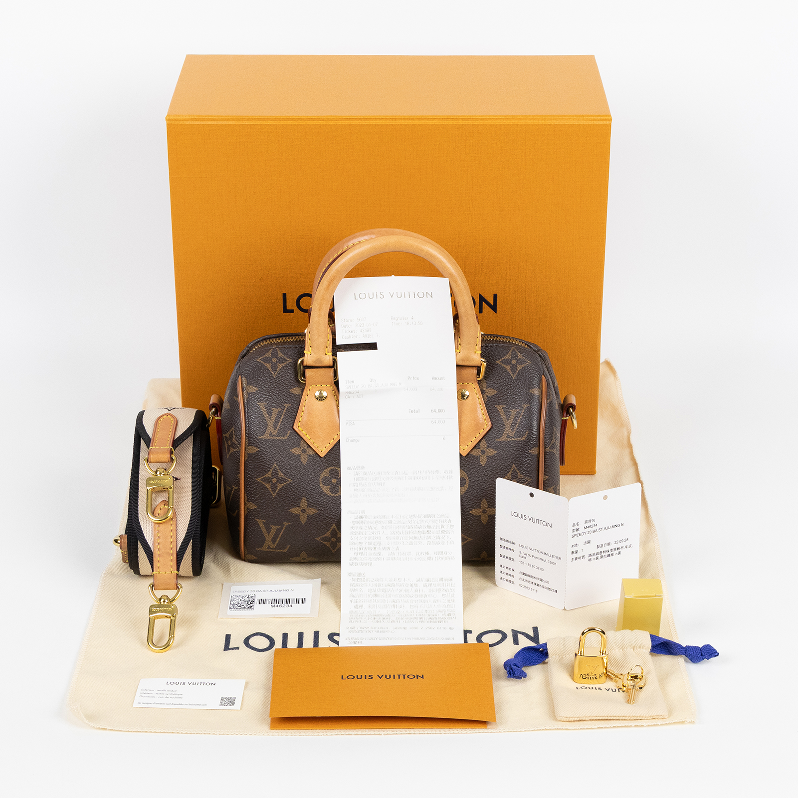 路易威登 LOUIS VUITTON Speedy Bandoulière  20 原花 手提 斜背 波士頓包 黑色 M46234 晶片款  原廠盒子/防塵袋/鎖組/背帶/購買證明