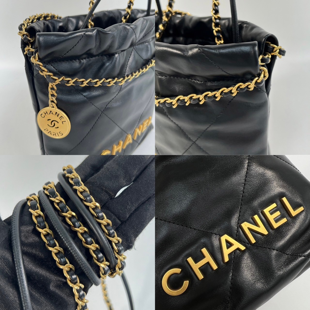 香奈兒 CHANEL 22 迷你 束口包 AS3980 晶片款 黑金22 MINI 原廠盒子/防塵袋